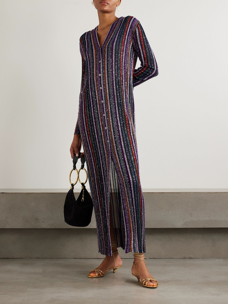 Missoni Sequin-embellished striped crochet-knit cardigan Black outlook