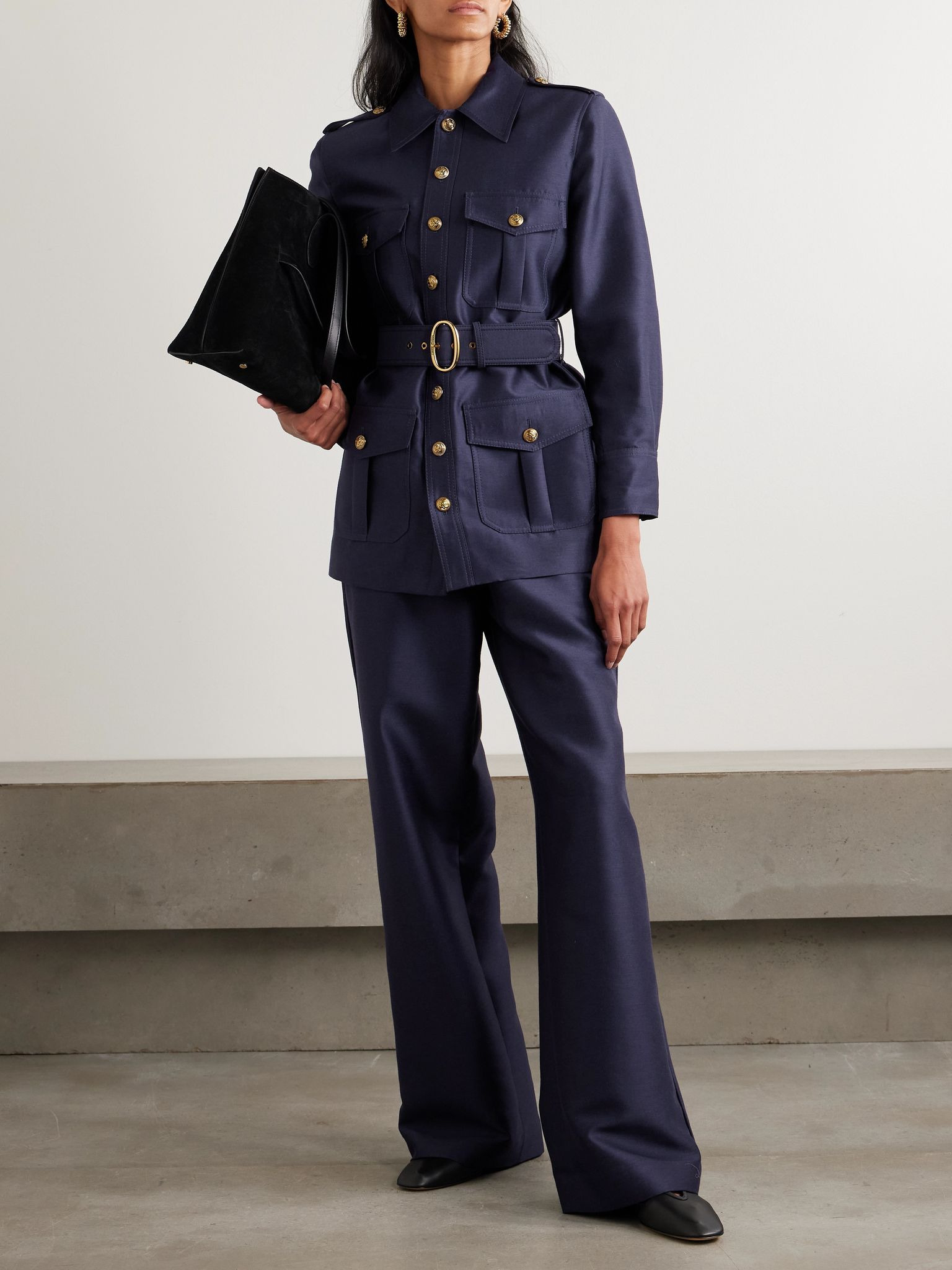 Wool and silk-blend wide-leg pants Indigo - 2