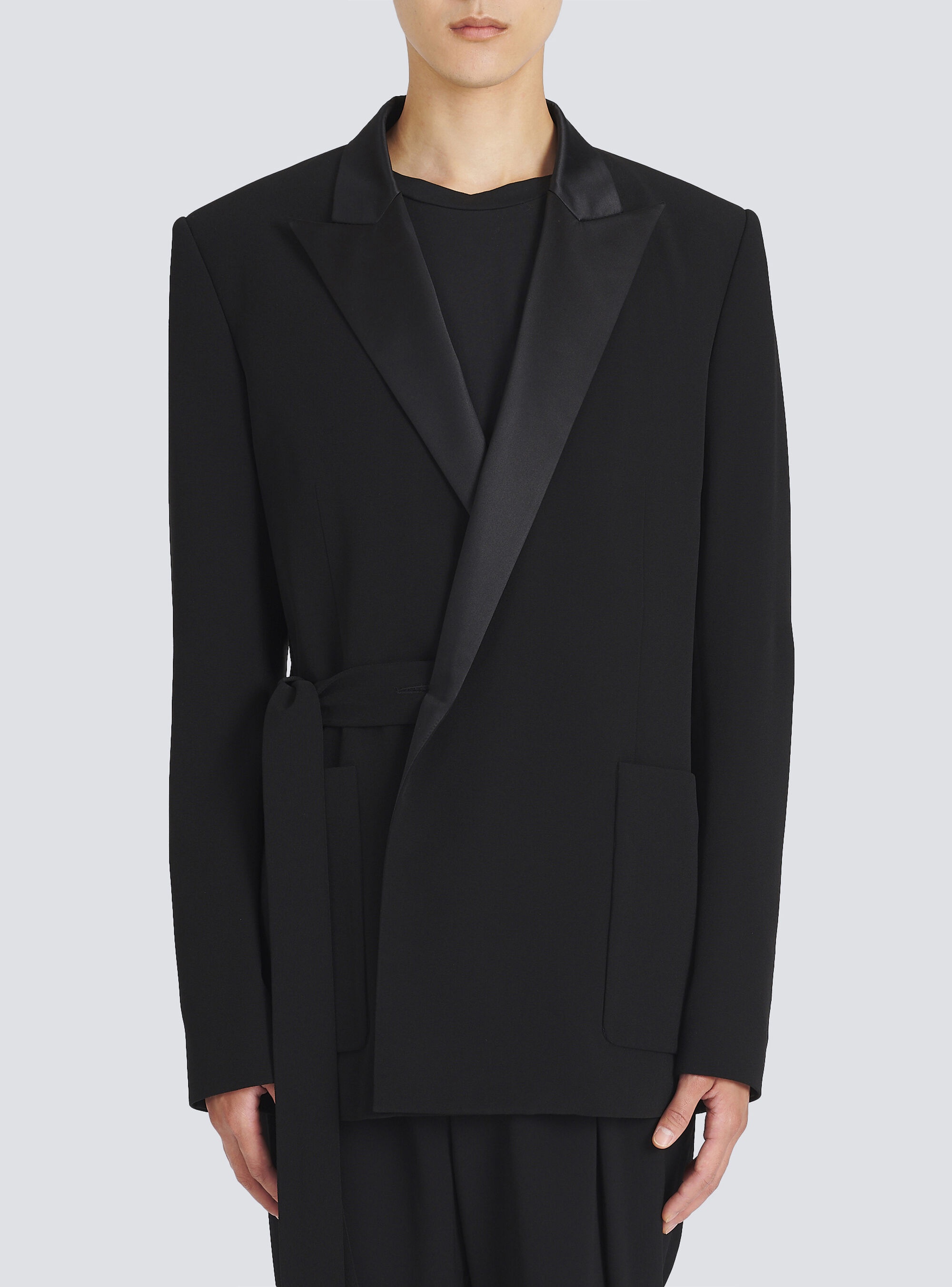 eco-designed crepe blazer withsatin collar - 6