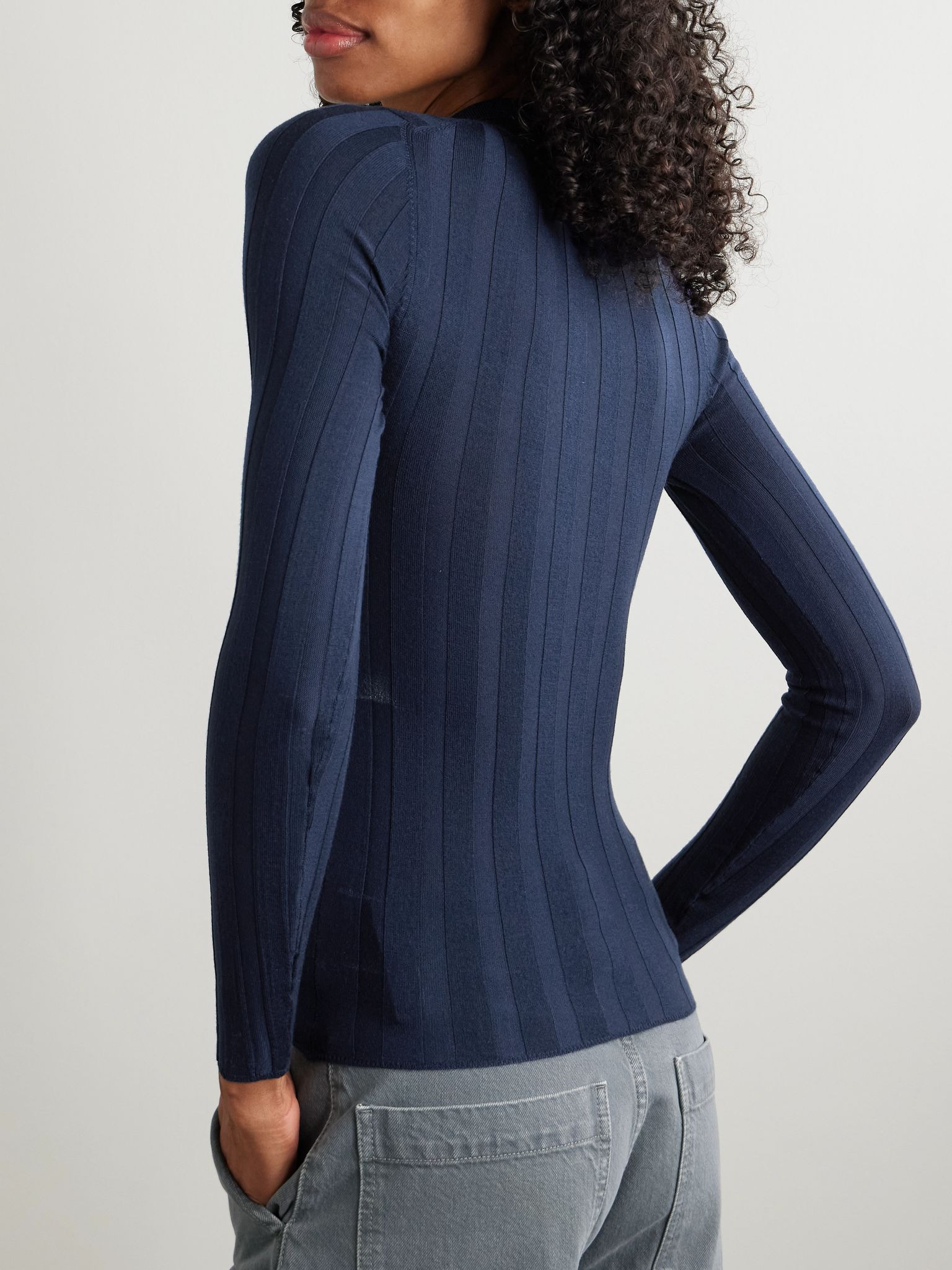 Ribbed wool polo shirt Navy - 3