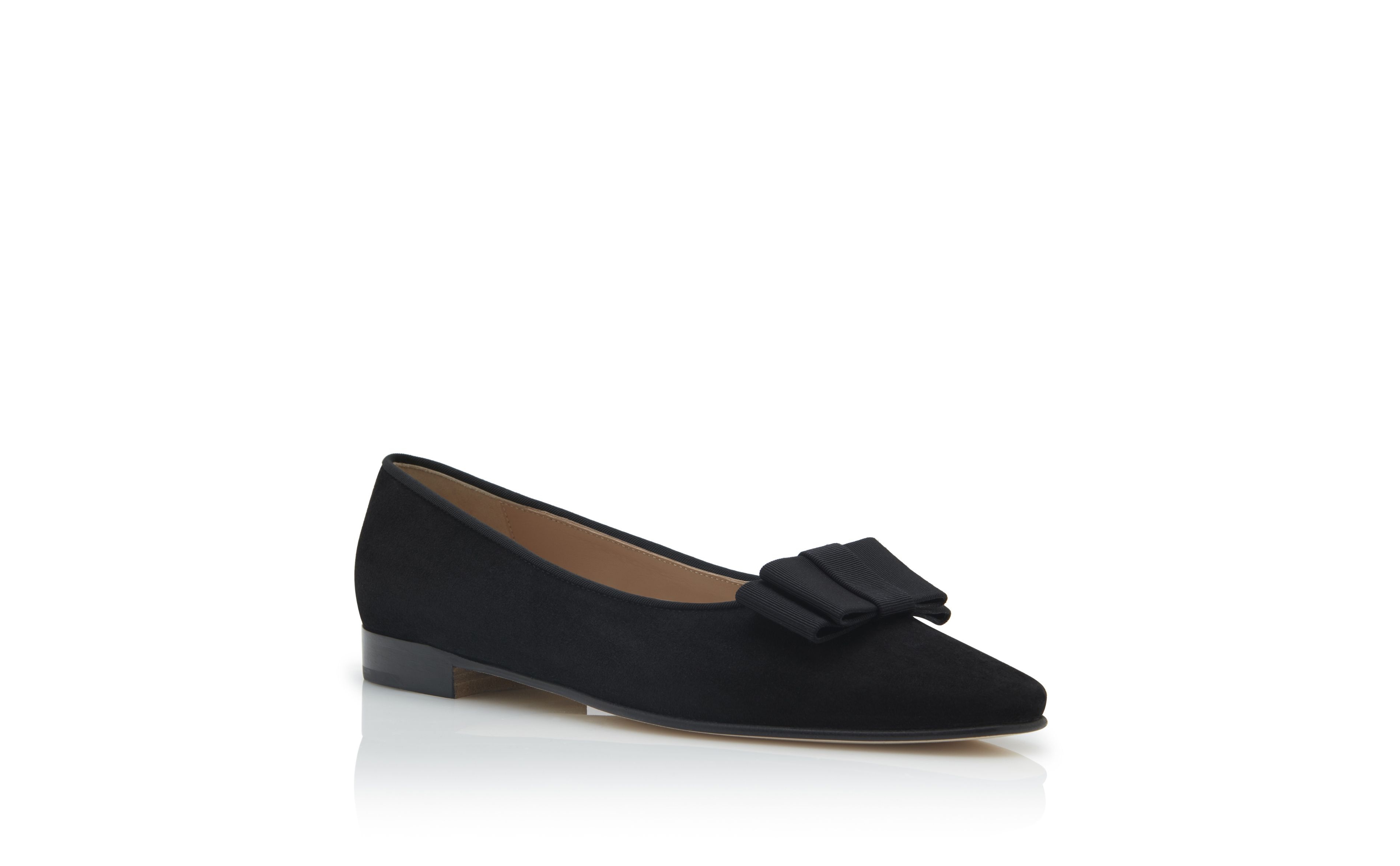Black Suede Bow Detail Flat Shoes - 3