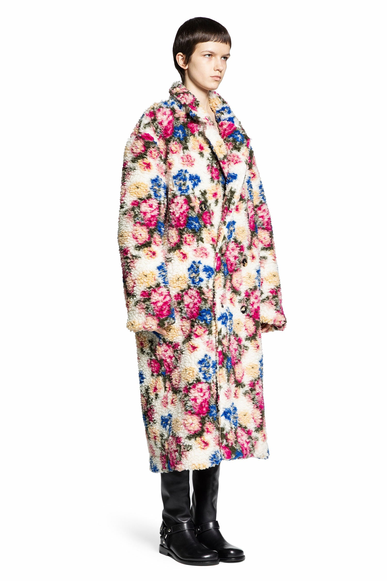 Flower-Fleece-Double-Breasted-Coat - 2