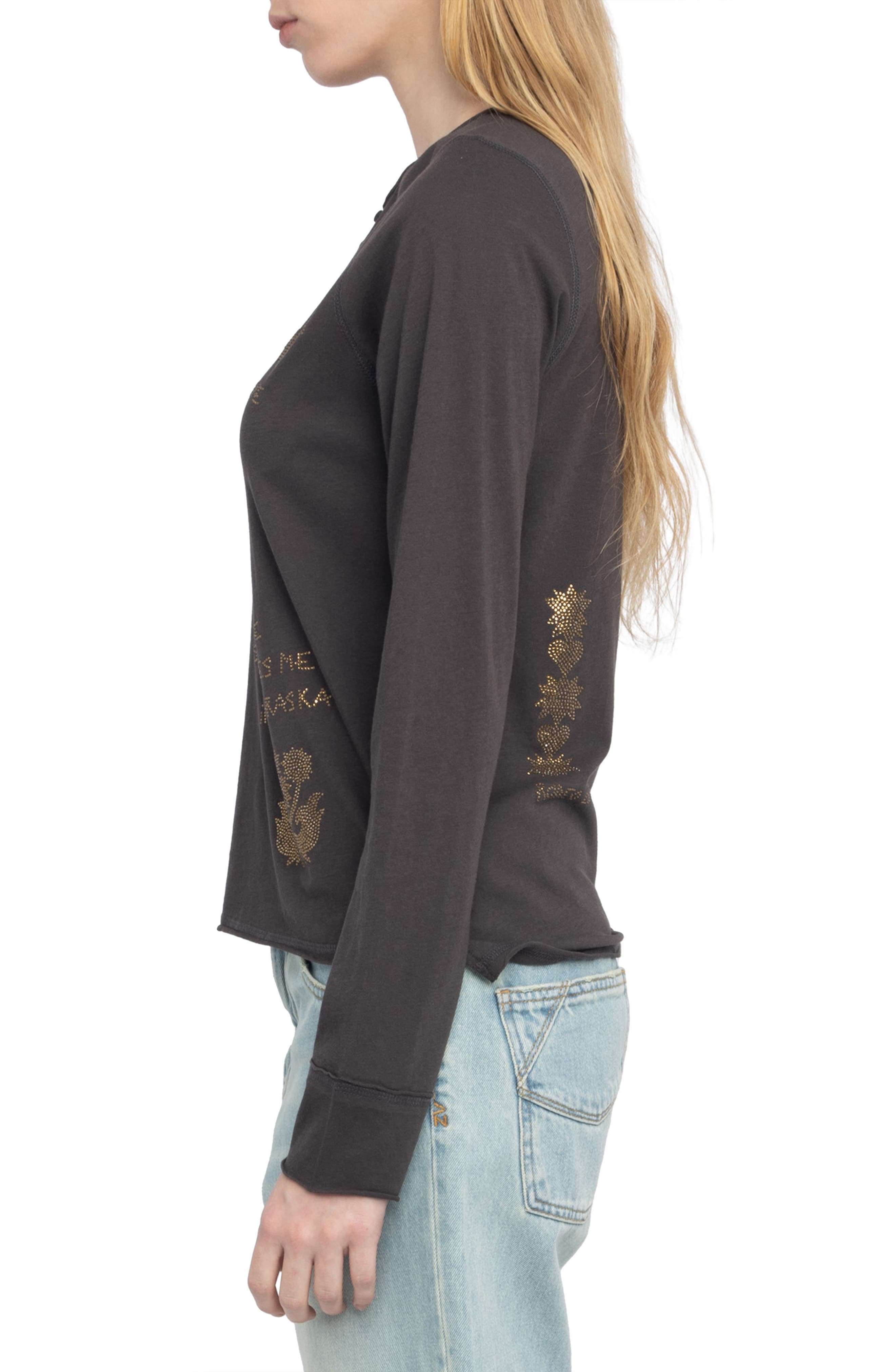 Zadig & Voltaire Multi Strass Beaded Cotton Top in Dark Chocolate at Nordstrom - 3