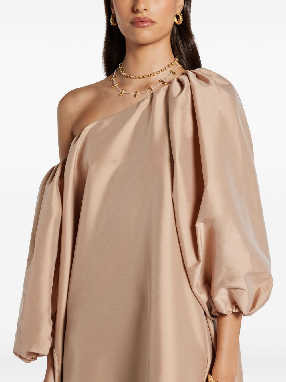 puff-sleeve asymmetric-shoulder dress - 2