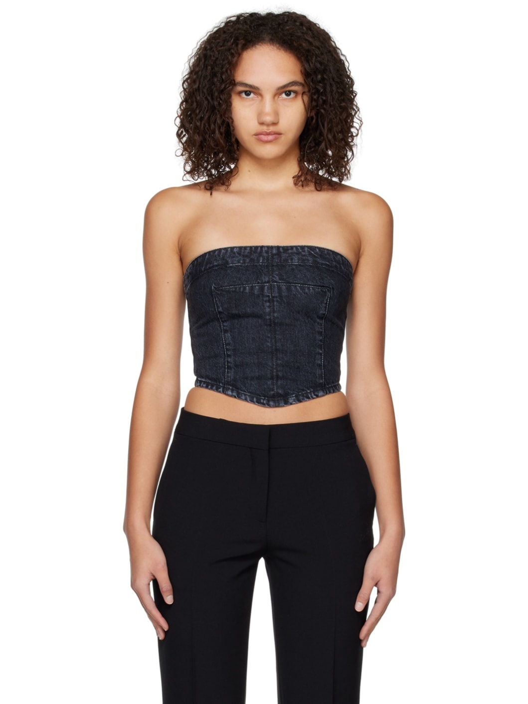 Navy Washed Denim Bustier - 1