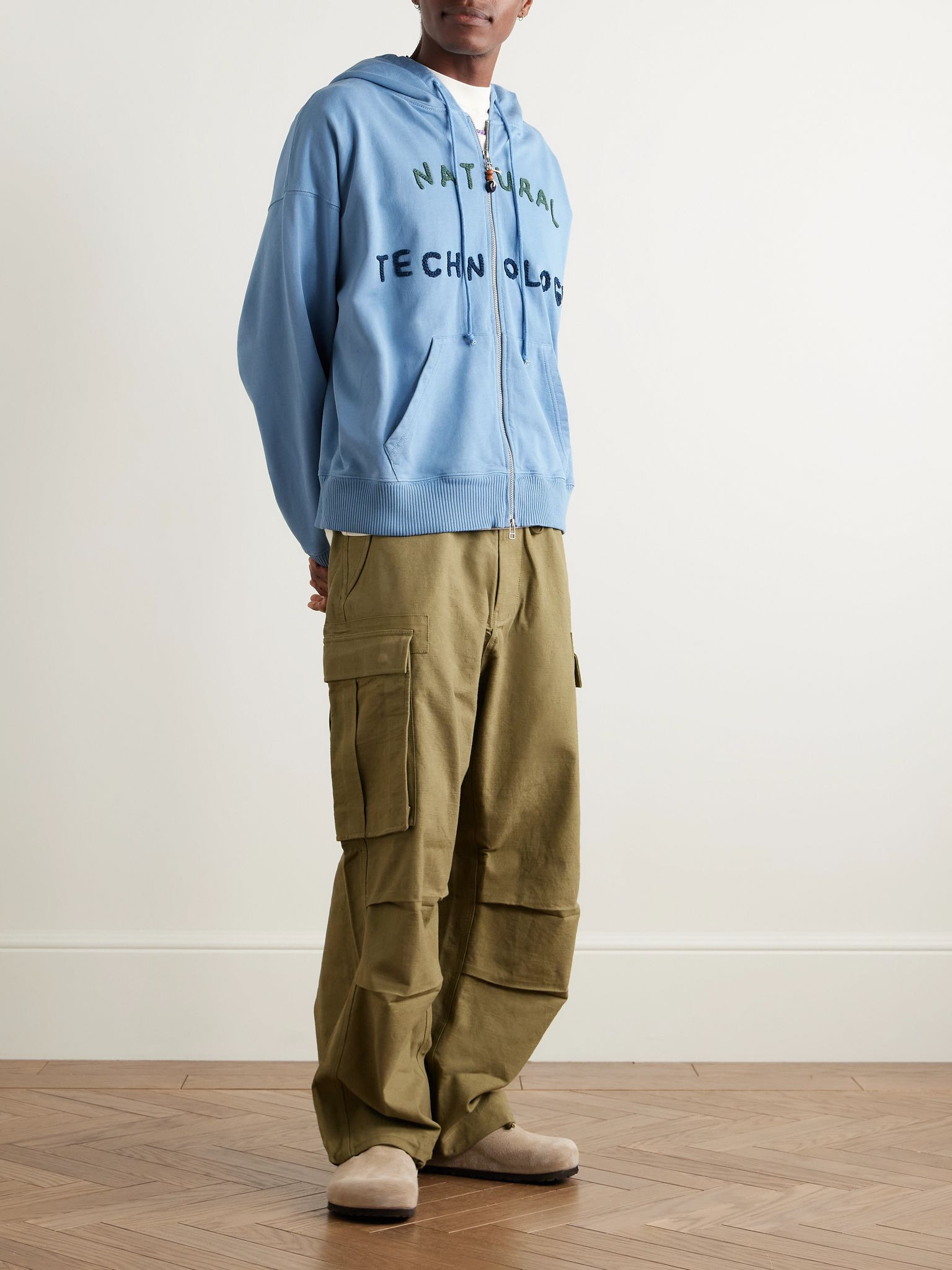 Geo Appliquéd Organic Cotton-Jersey Zip-Up Hoodie Blue - 2