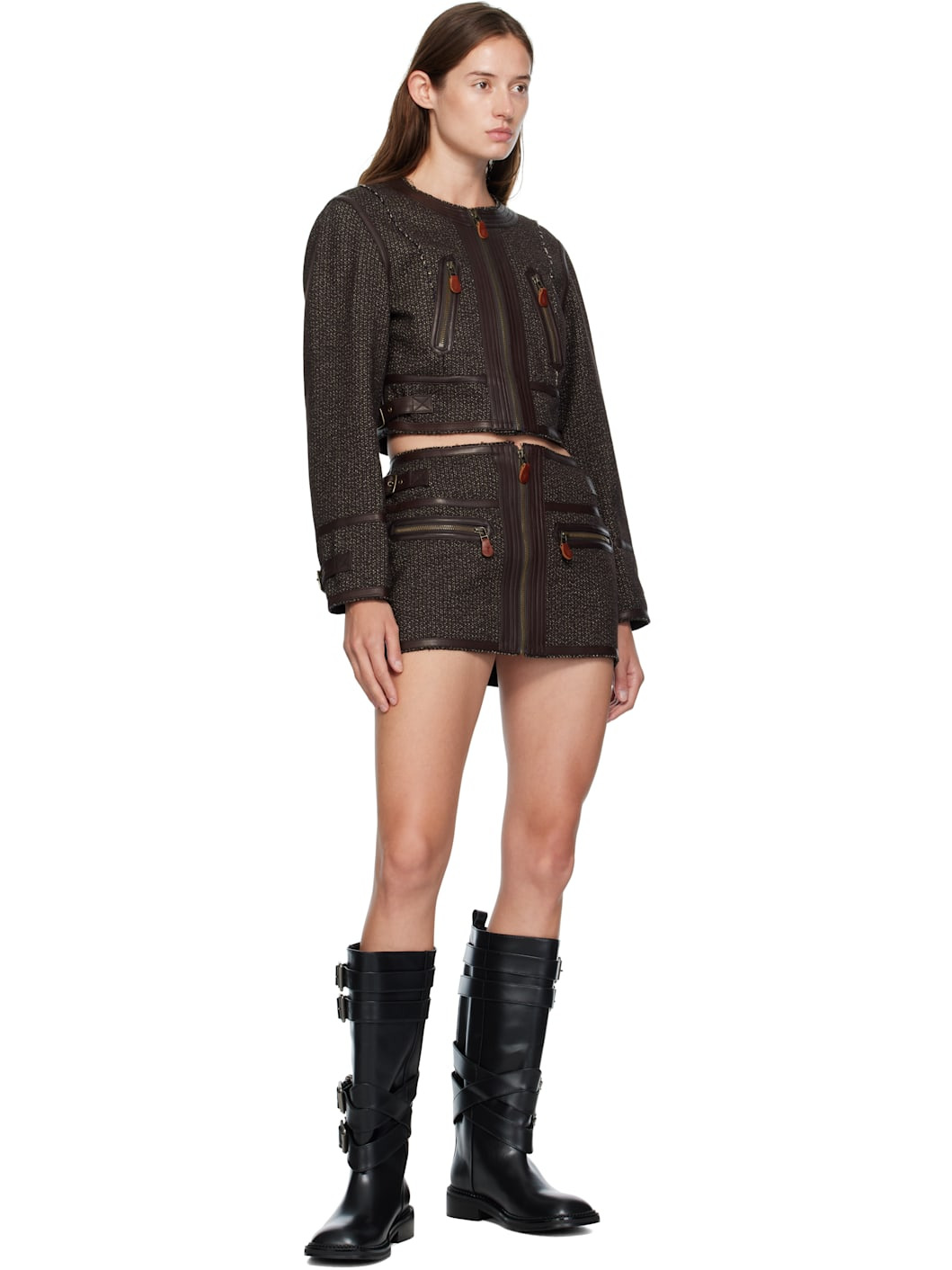 Brown Stitched Details Miniskirt - 4