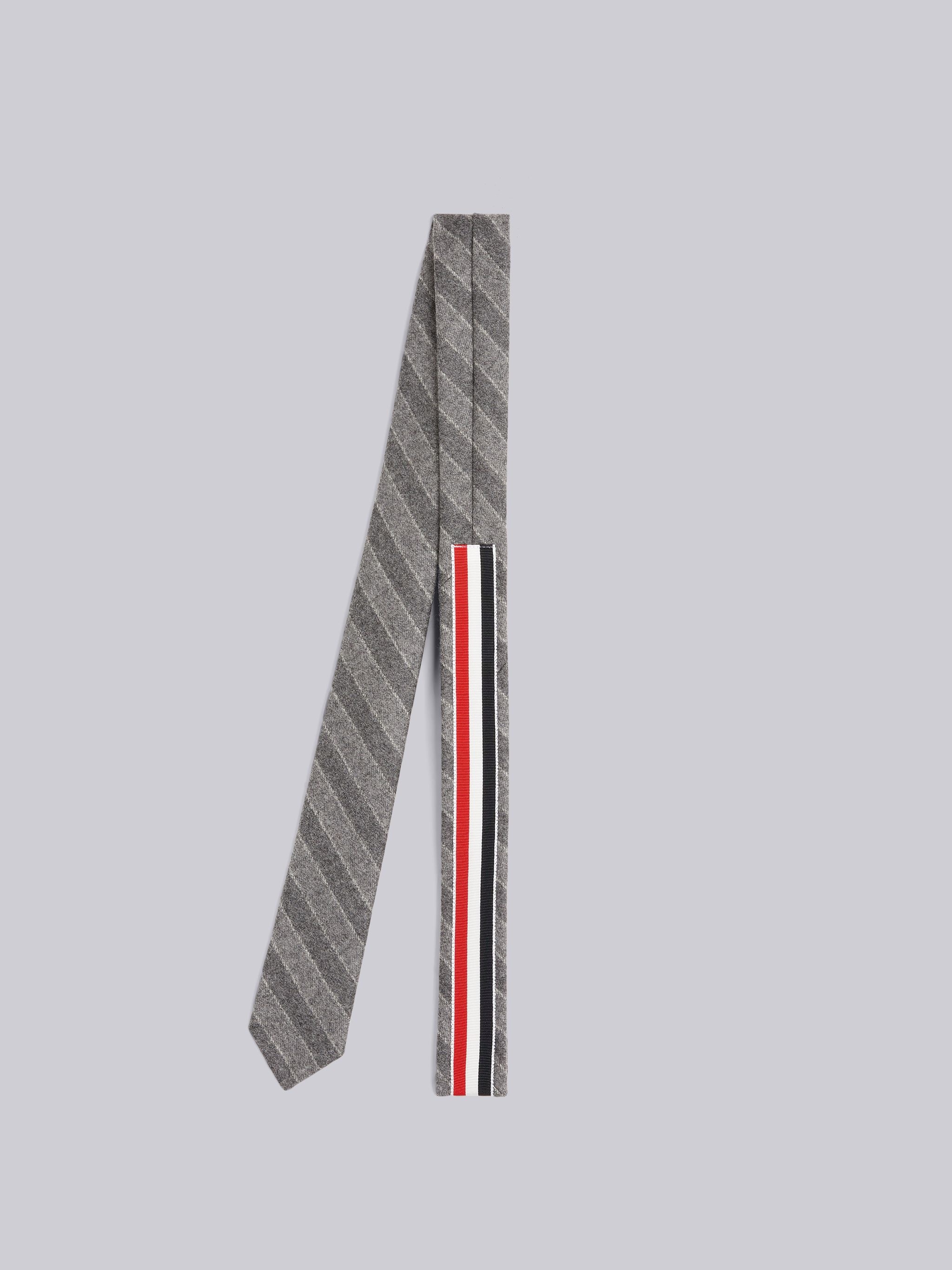 Medium Grey Wool Flannel Tonal Ground Chalk Stripe Classic Tie - 3