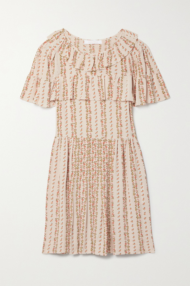 See by Chloé Ruffled floral-print crepe de chine mini dress outlook