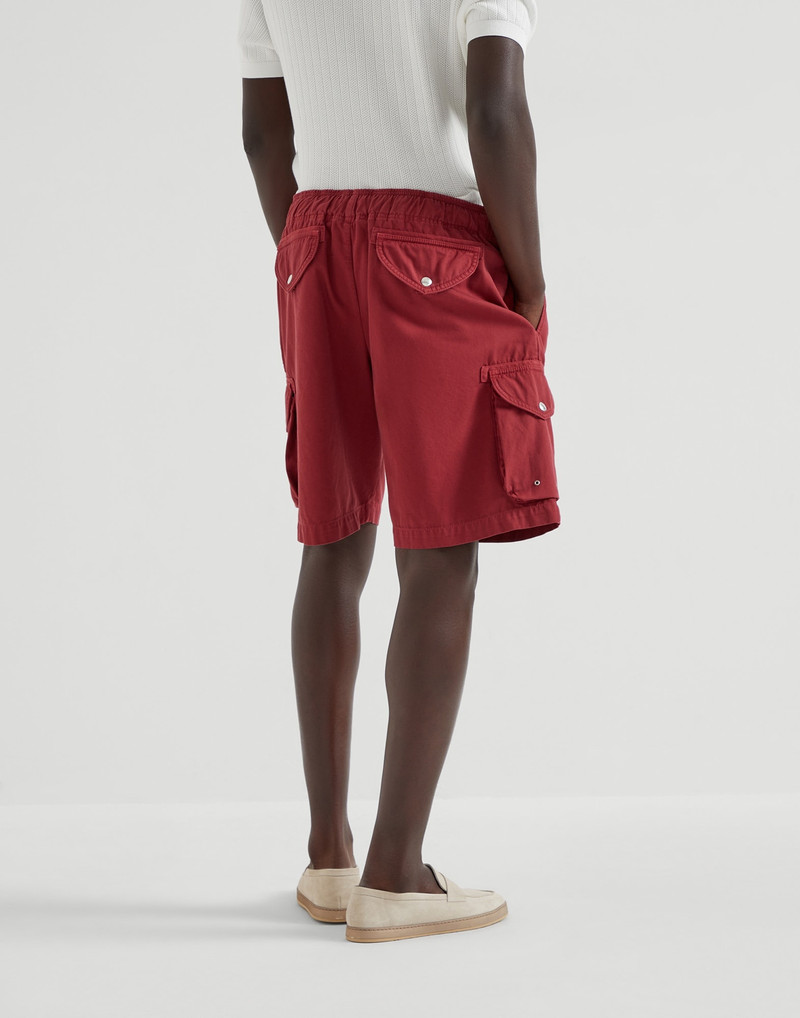 Brunello Cucinelli Garment-dyed Bermuda shorts in twisted cotton gabardine with cargo pockets and drawstring outlook