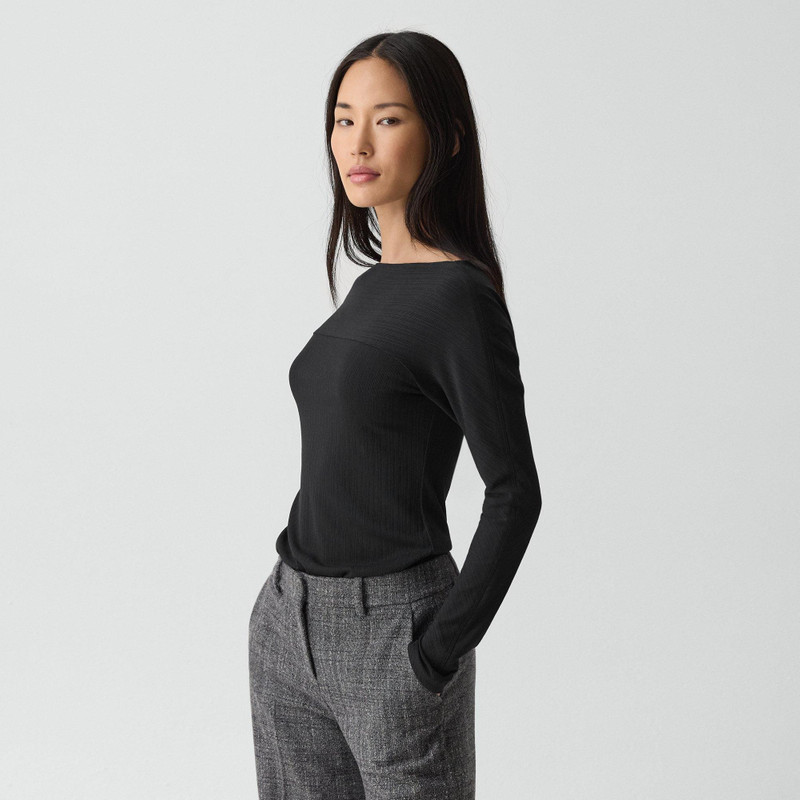 Boatneck Long-Sleeve Top in Stretch Rib 3