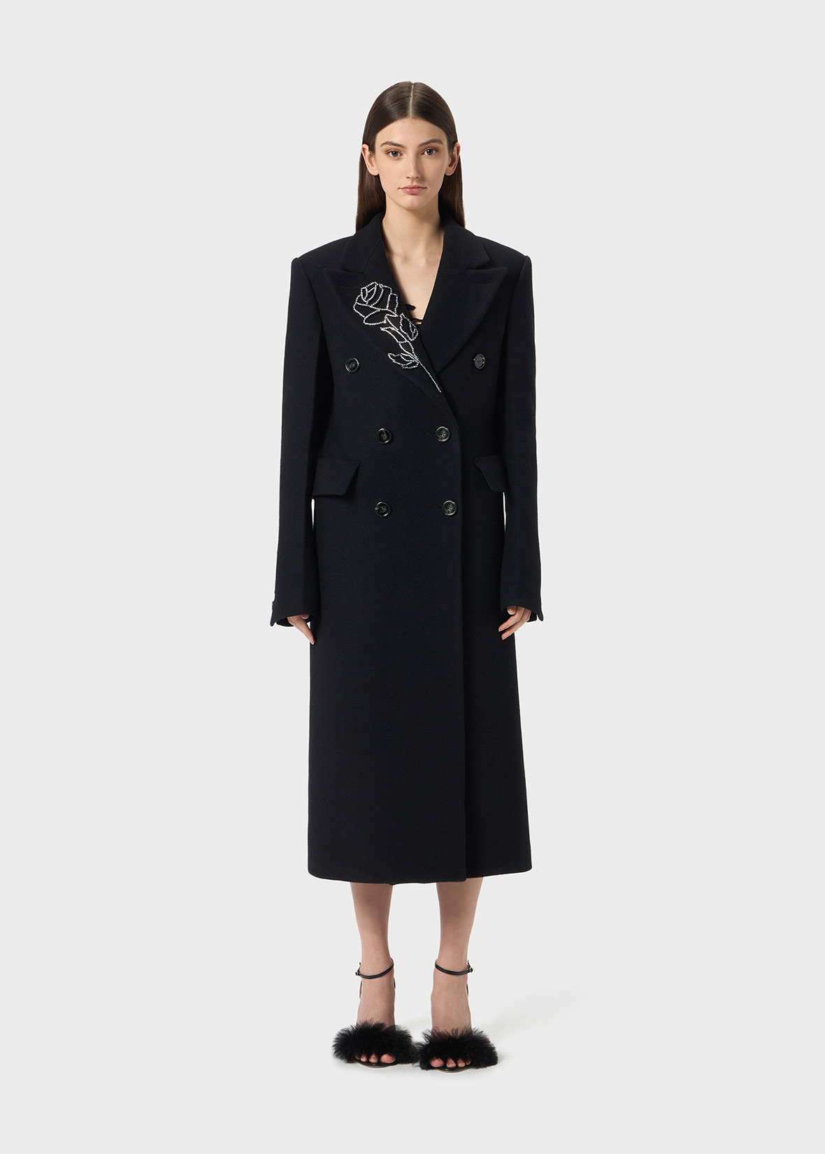 DOUBLE-BREASTED COAT WITH RHINESTONES EMBROIDERY - 3