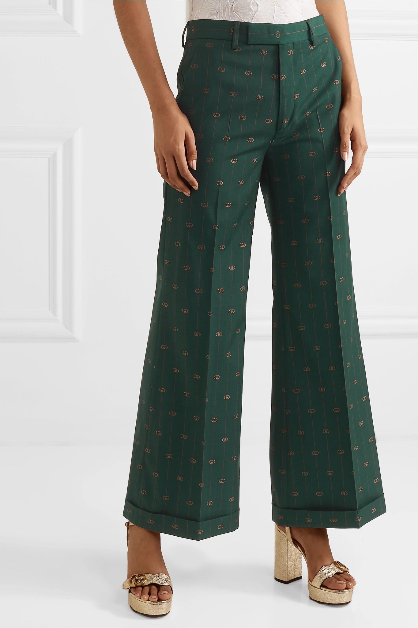 Wool-jacquard wide-leg pants - 3