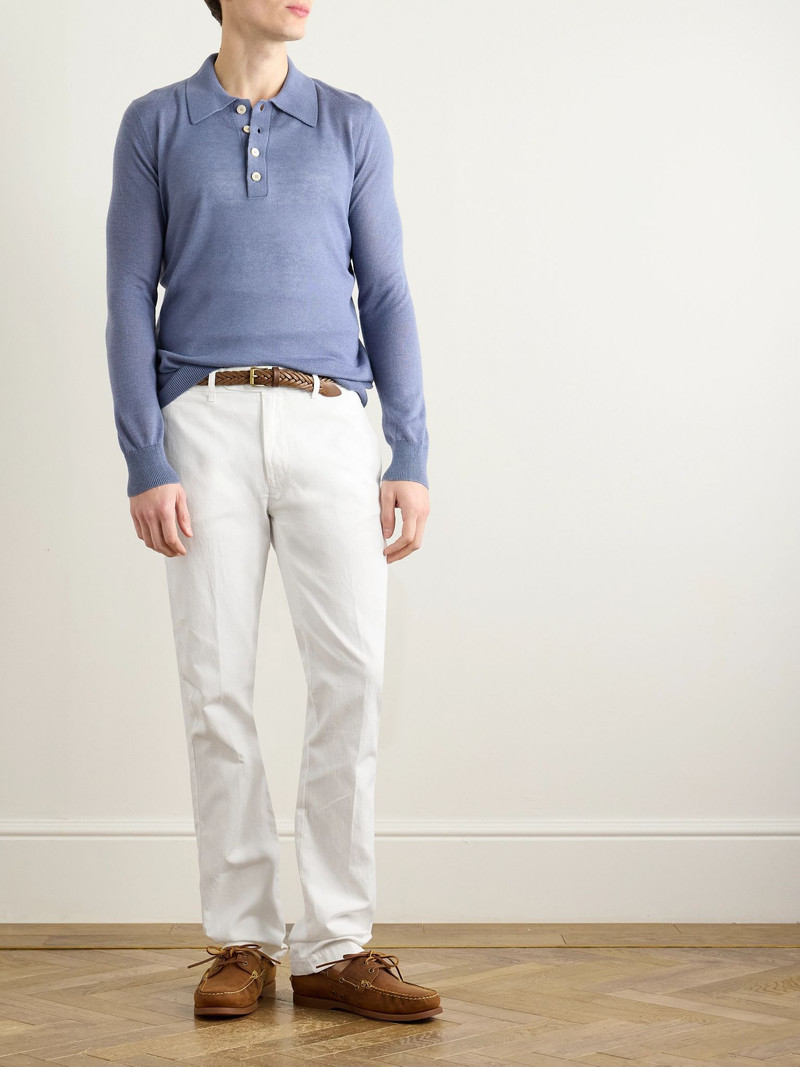 massimo alba Winch2 Slim-Fit Straight-Leg Cotton and Linen-Blend Trousers White outlook