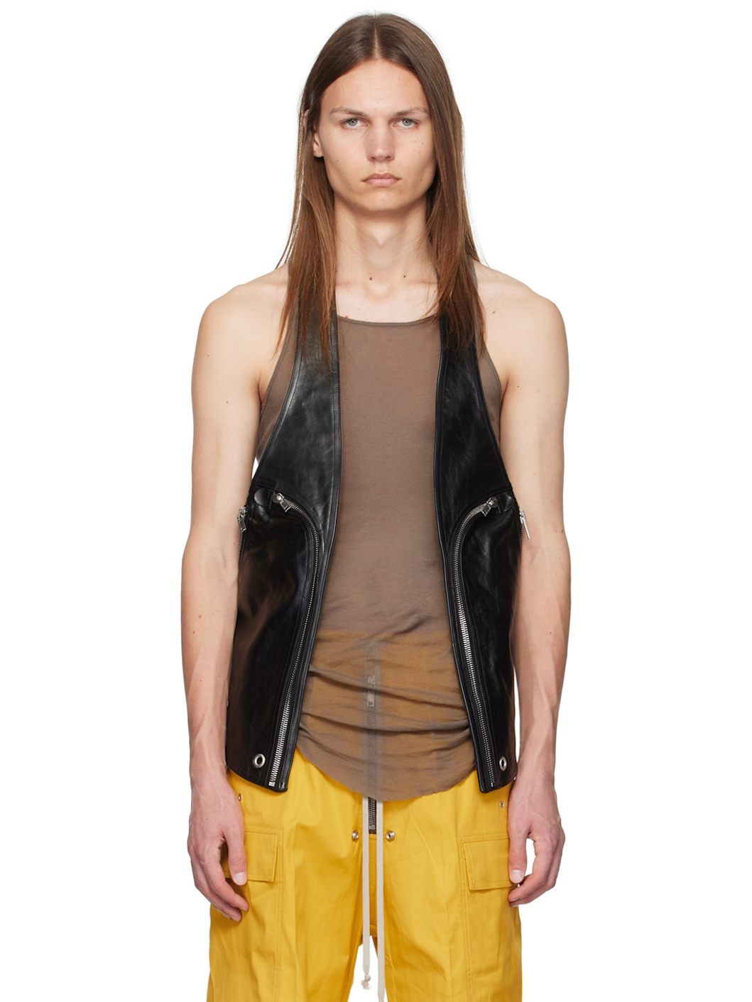 トップス RICK OWENS BAUHAUS VEST leather 48 Rick Owens Bauhaus Vest | Black | FARFETCH