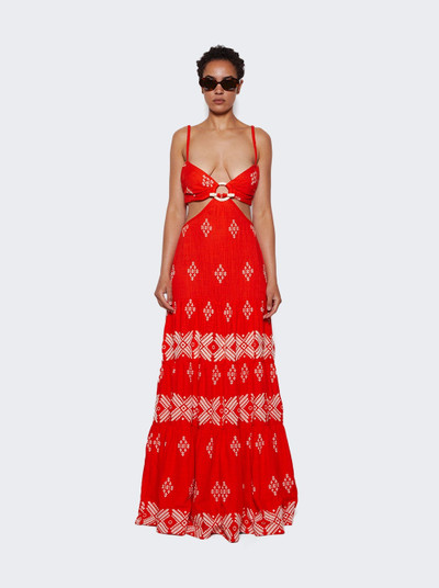 Johanna Ortiz Power of Textile Maxi Dress Cross Stitch Red and Ecru outlook