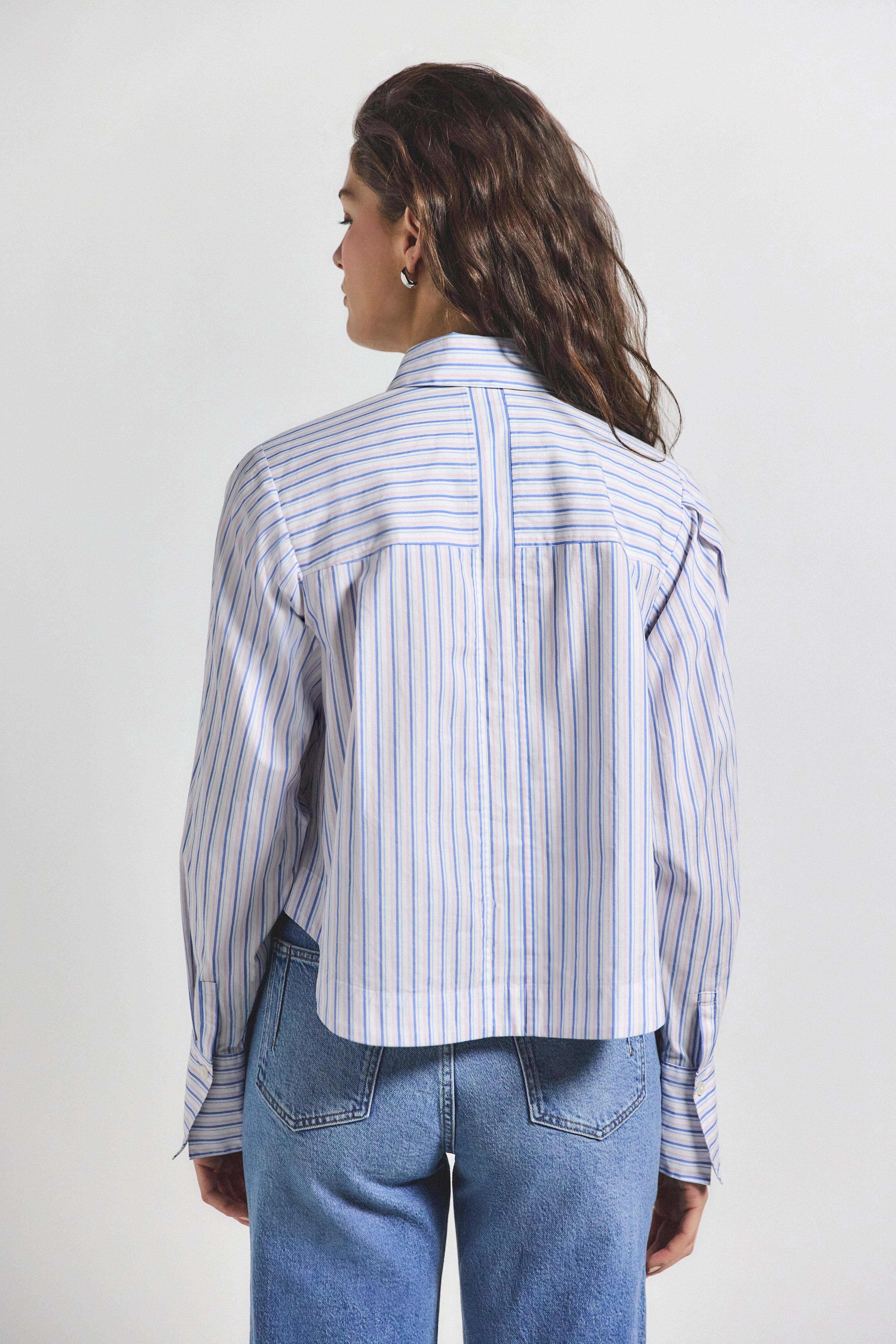 ESTRELLA STRIPED CROPPED BUTTON UP - 2