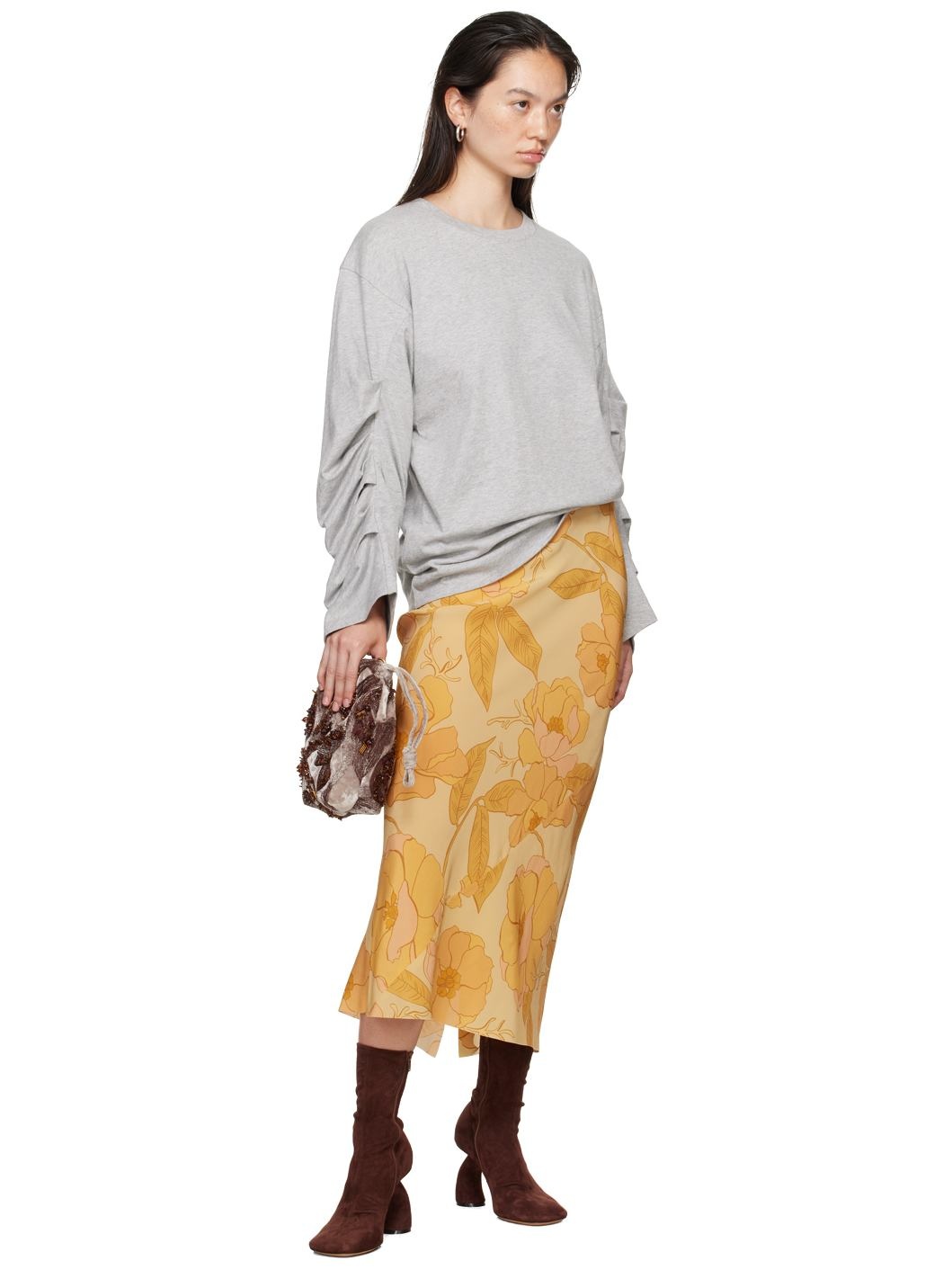 Gray Pleated Sleeves T-Shirt - 4