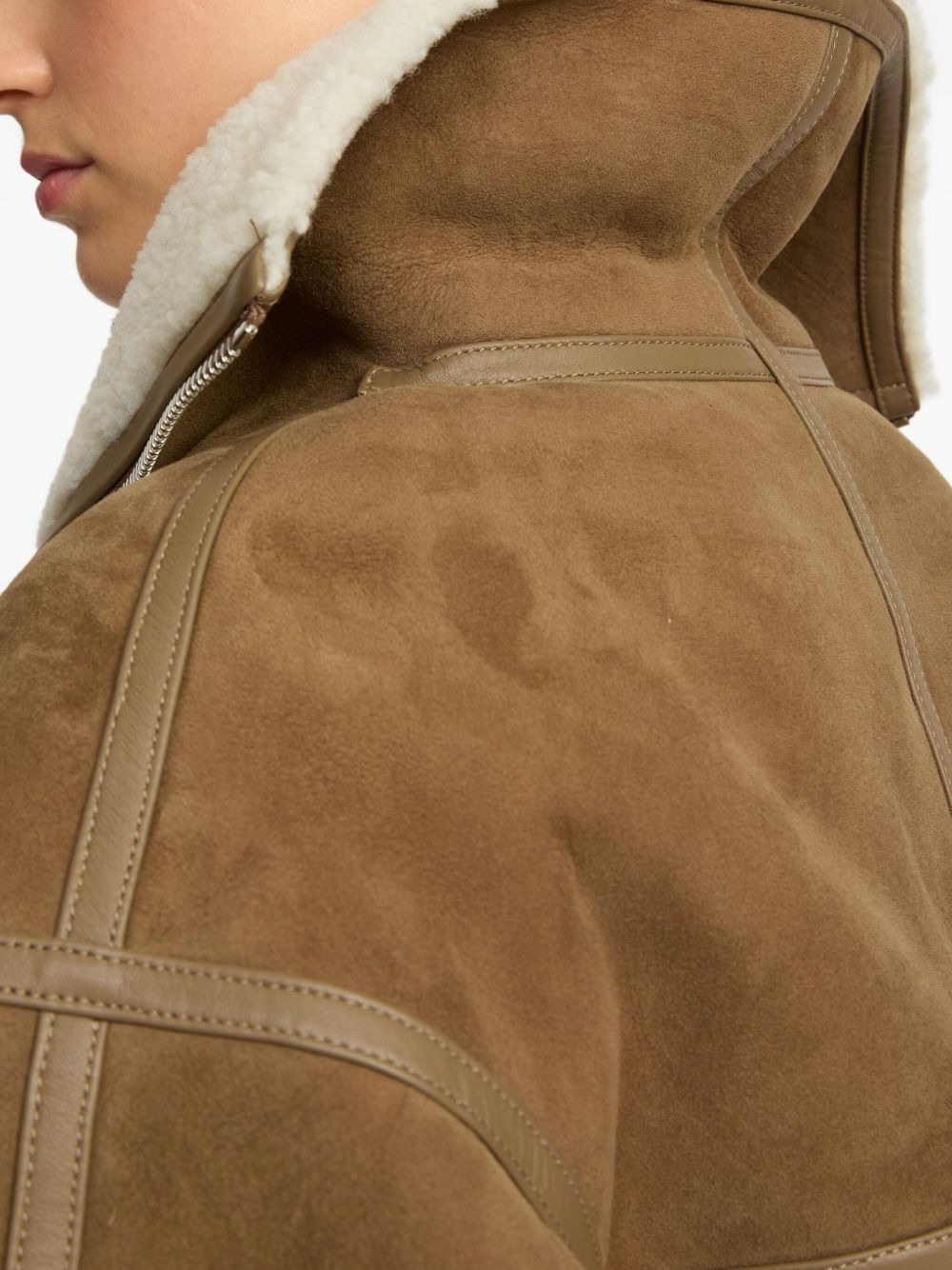 shearling-trimmed suede jacket - 5