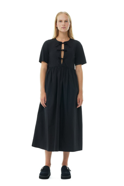 GANNI BLACK COTTON POPLIN LONG TIE STRING DRESS outlook