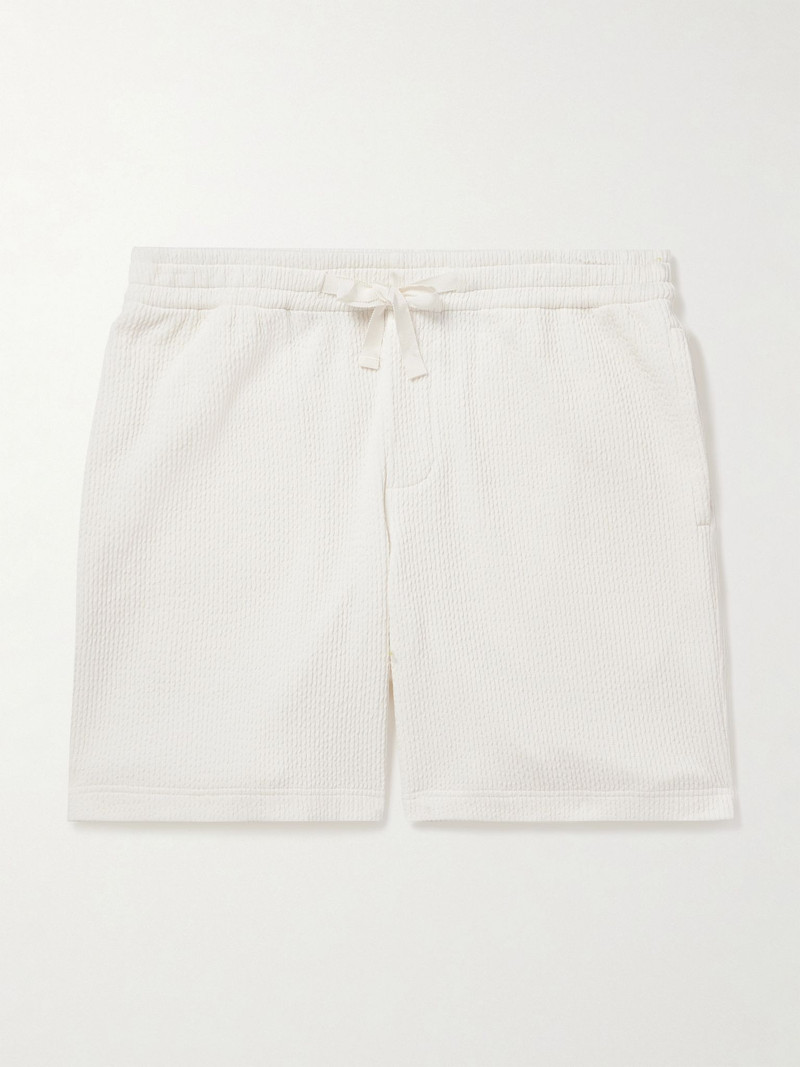 Trevone Straight-Leg Cotton-Blend Seersucker Drawstring Shorts White 1