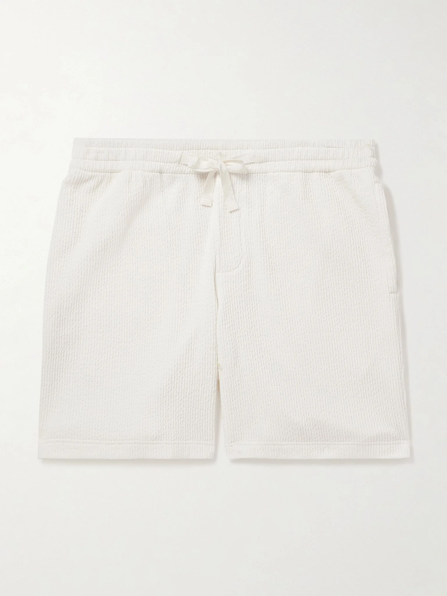 Trevone Straight-Leg Cotton-Blend Seersucker Drawstring Shorts White - 1