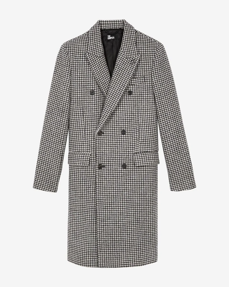 LONG BLACK AND WHITE WOOL HOUNDSTOOTH COAT - 1