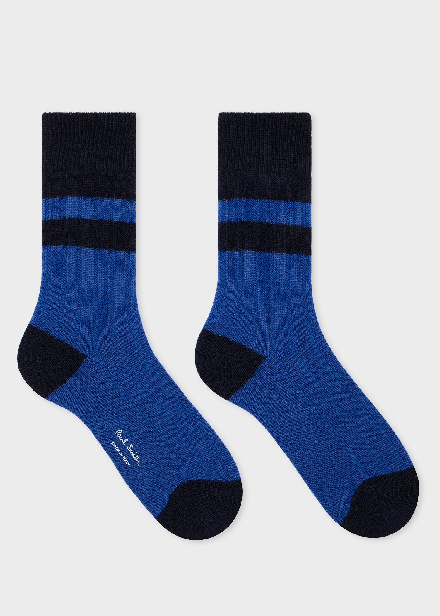 Women's Blue and Navy Ribbed Colour Block Socks - 2
