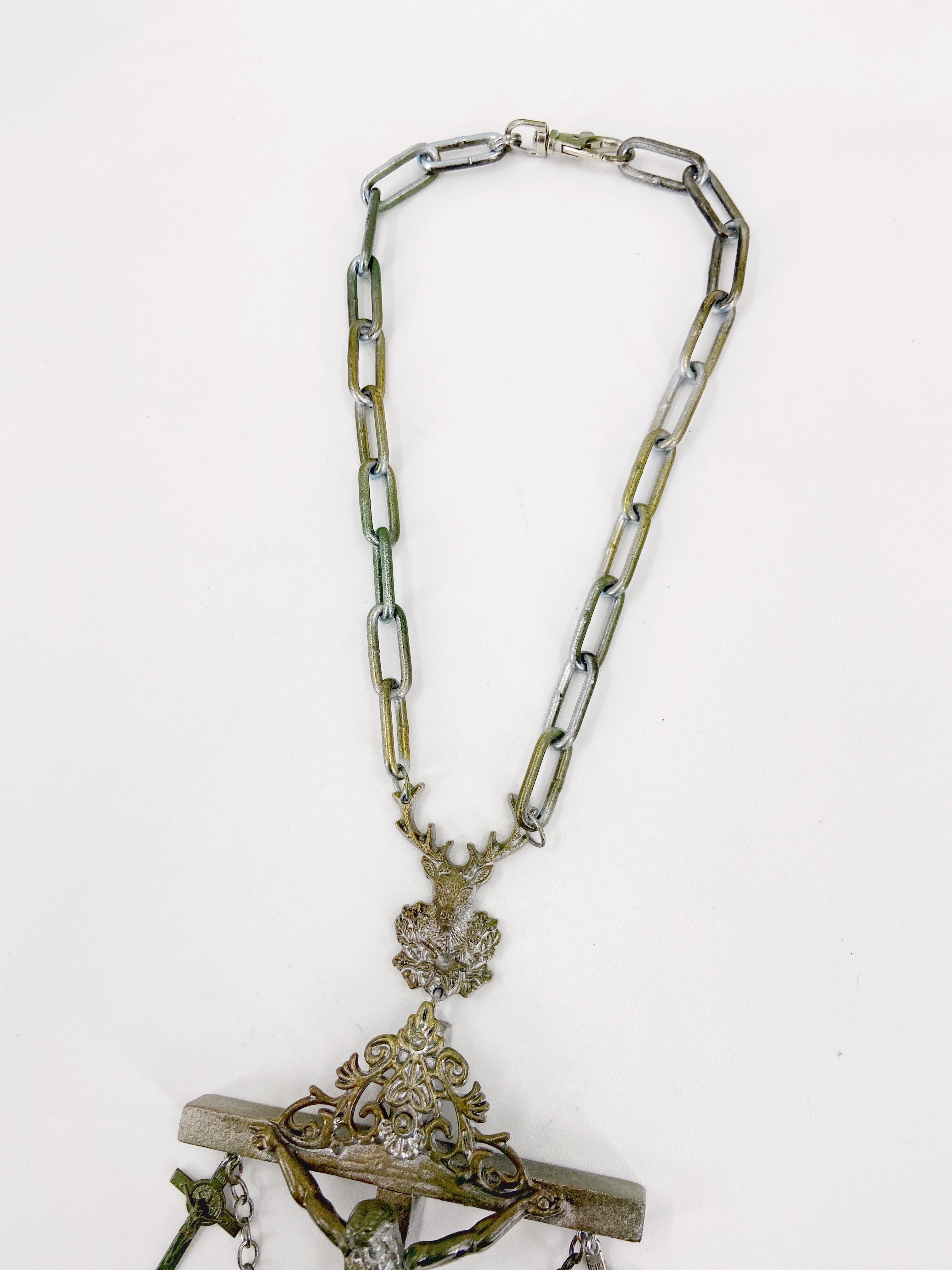 Jean Paul Gaultier 90S Sample 1/1 XXL Silver 5 Crucifix Cross Deer Chain Necklace - 10