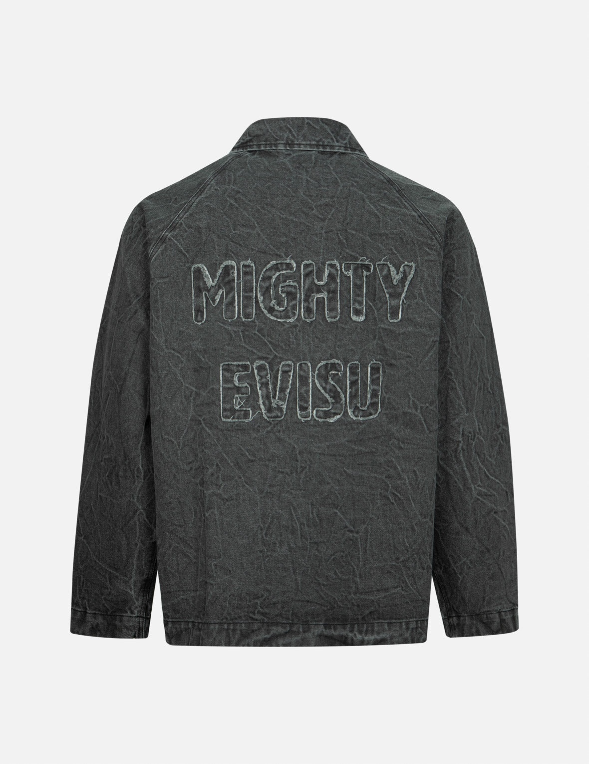 SEAGULL AND SLOGAN EMBROIDERY OVERSIZED  DENIM COACH JACKET - 2