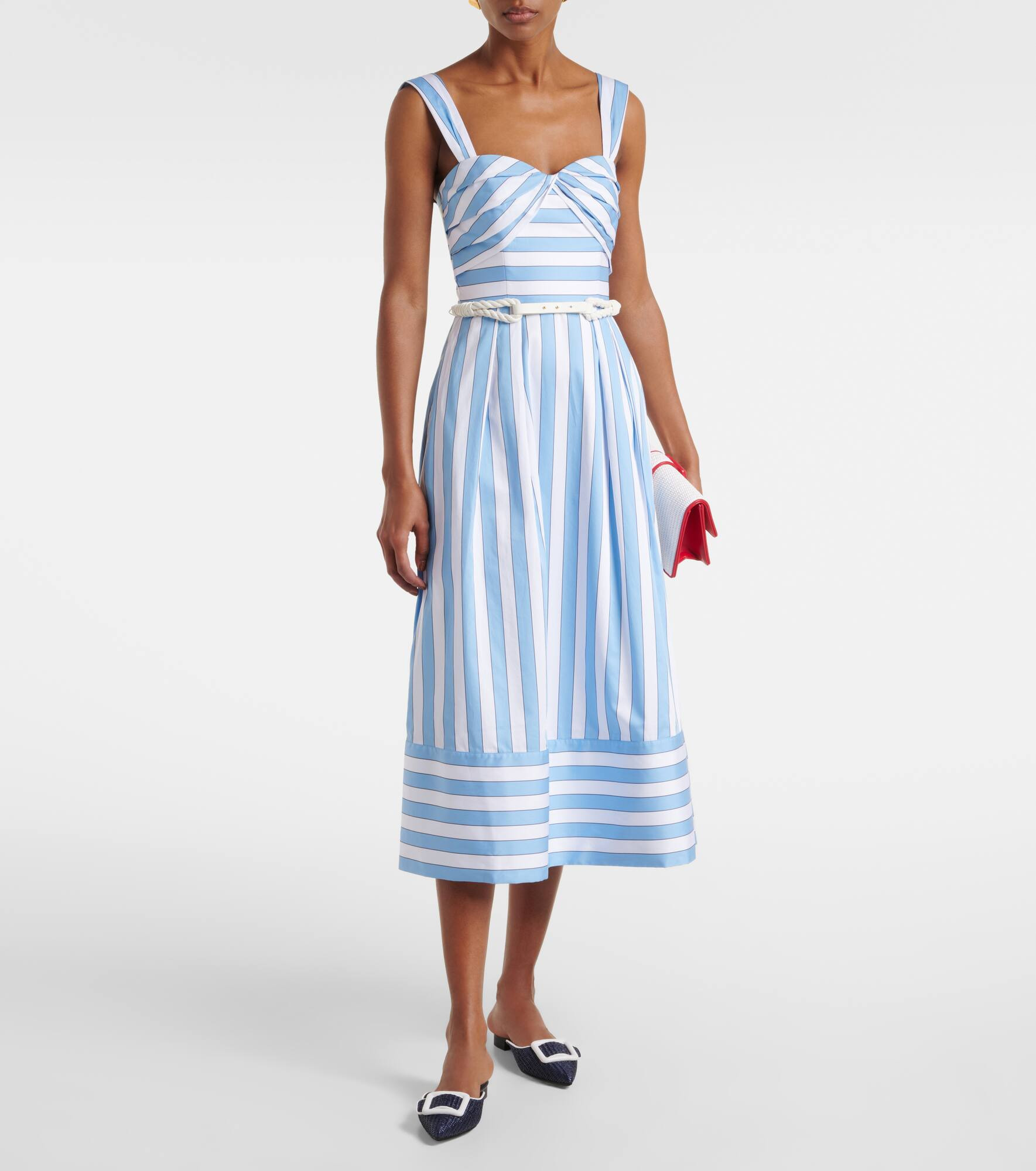 Nilah striped belted cotton midi dress - 2