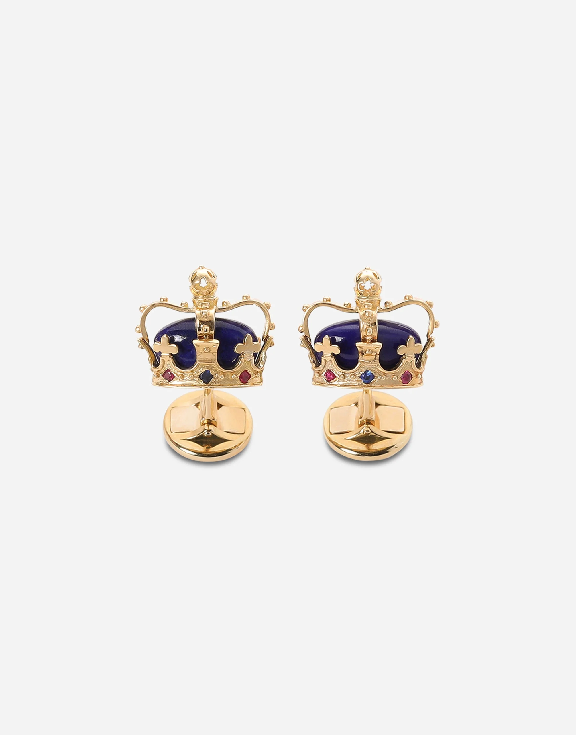 Crown yellow gold cufflinks with lapis lazzuli - 1