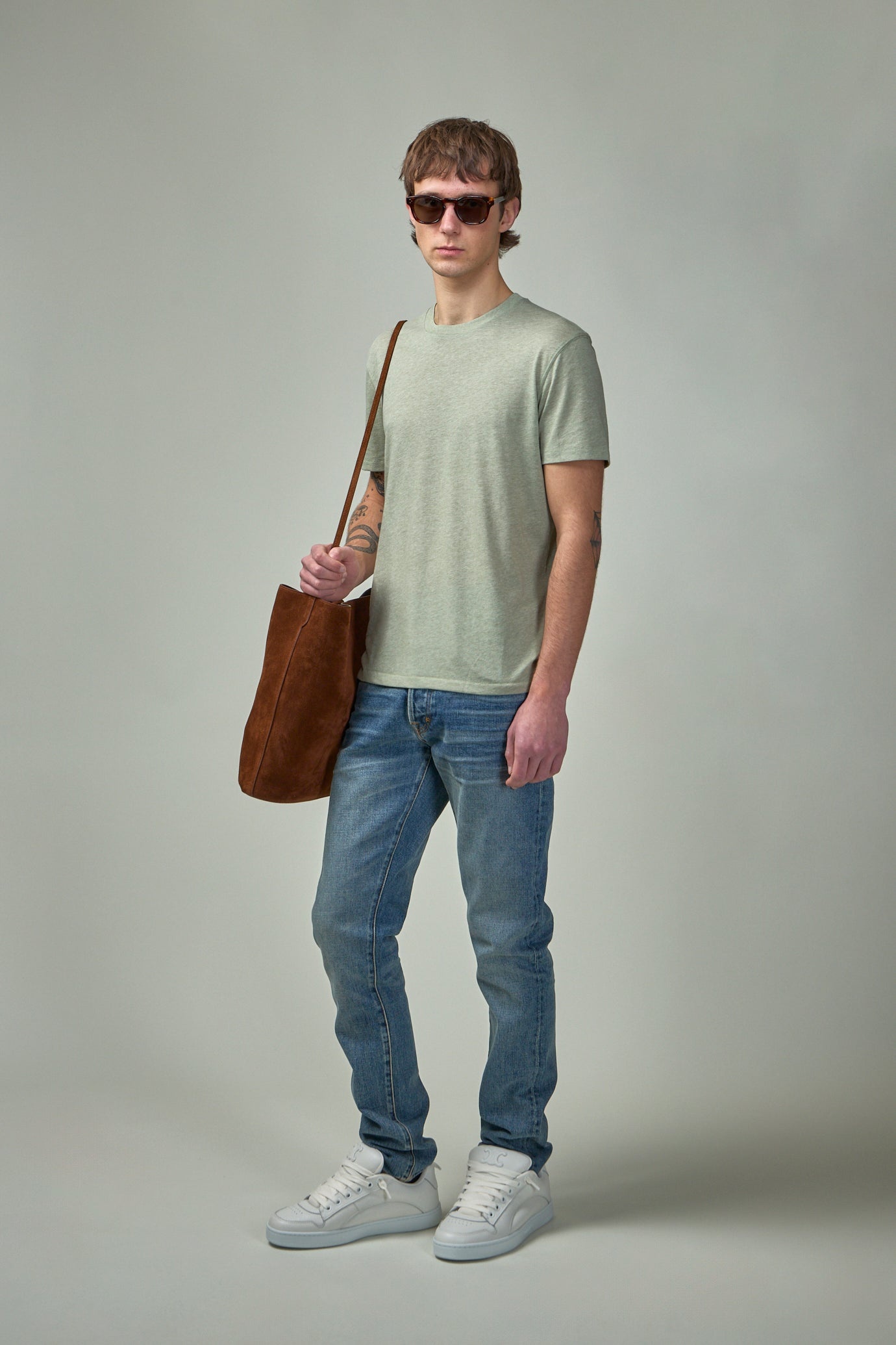 Cotton Blend Melange Crew Neck - 2