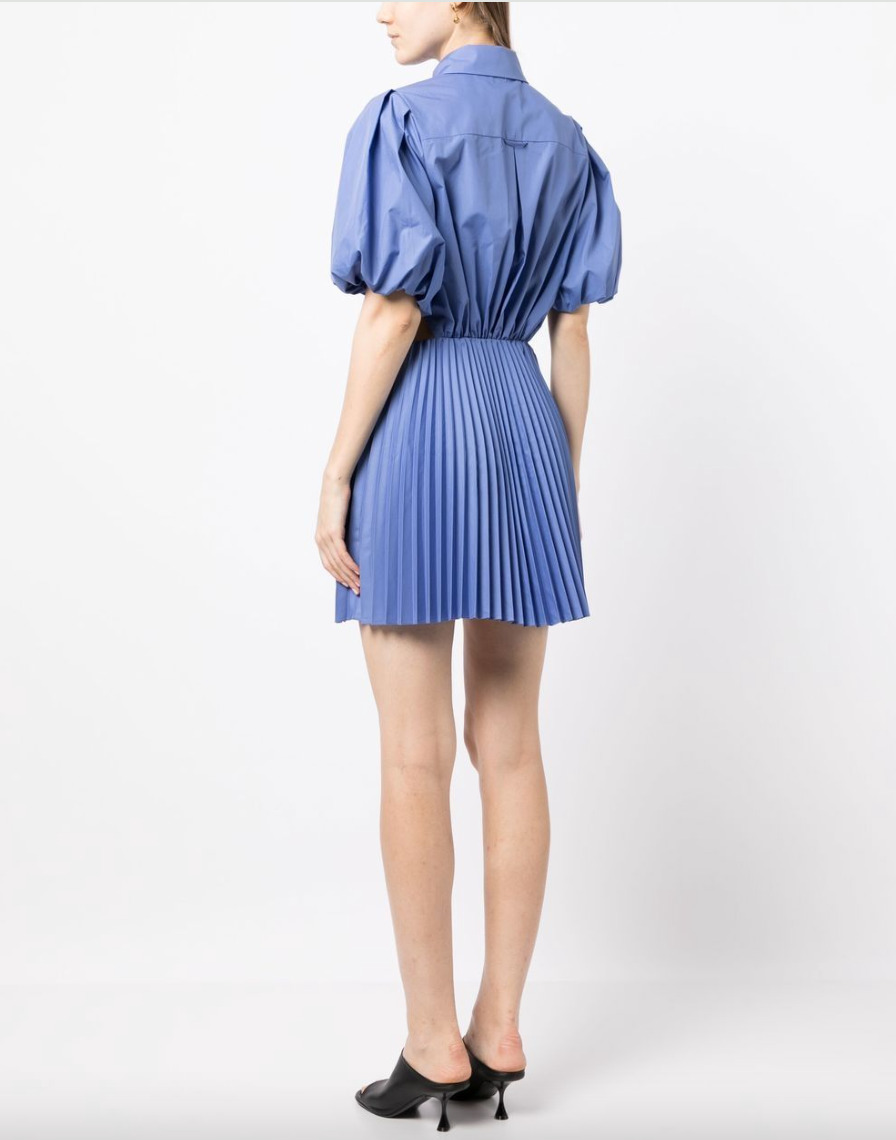 Nadine Pleated Poplin Puff Sleeve Shirt Dress - 3