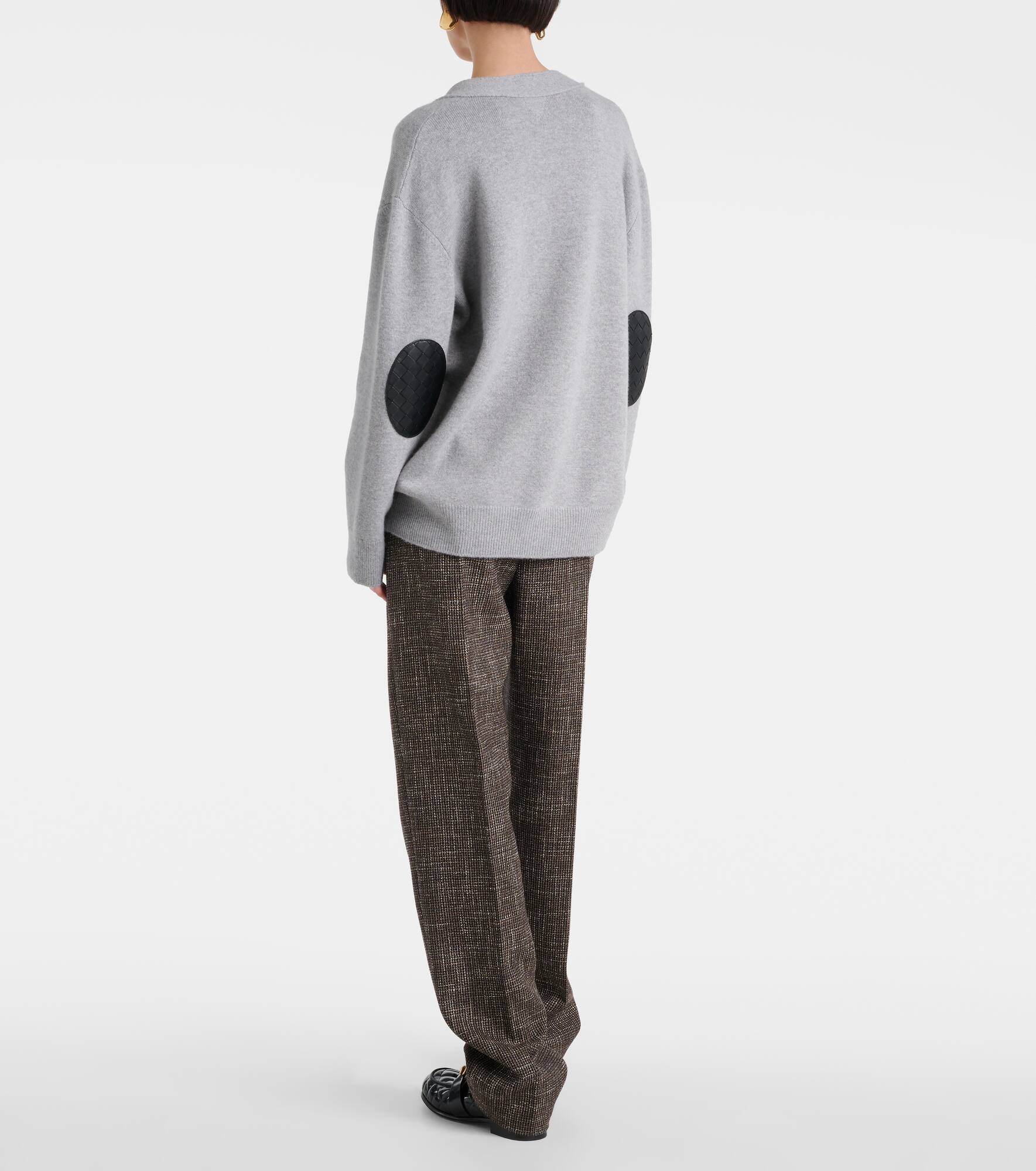 Leather-trimmed cashmere-blend cardigan - 3