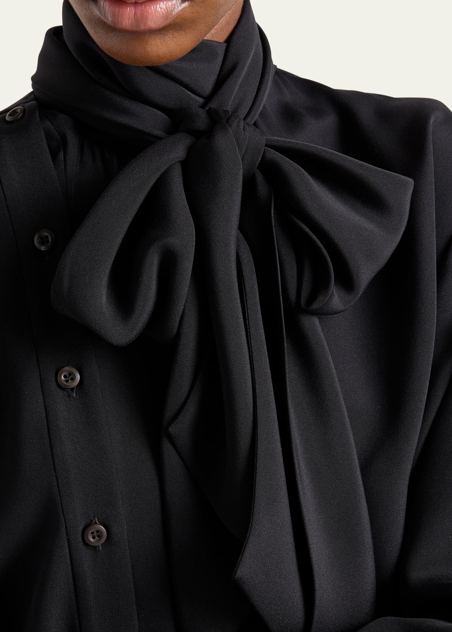 Marocaine Offset Button Silk Top with Scarf - 5