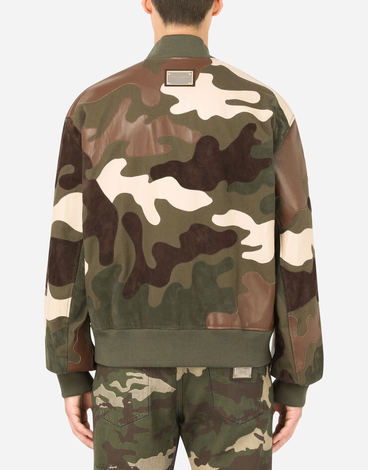 Leather and cotton jacket with camouflage intarsia - 2