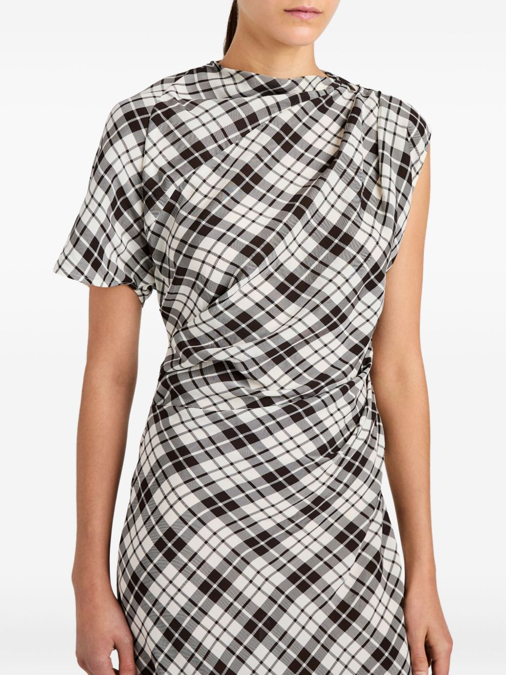 Hallie asymmetric-neckline plaid dress - 5