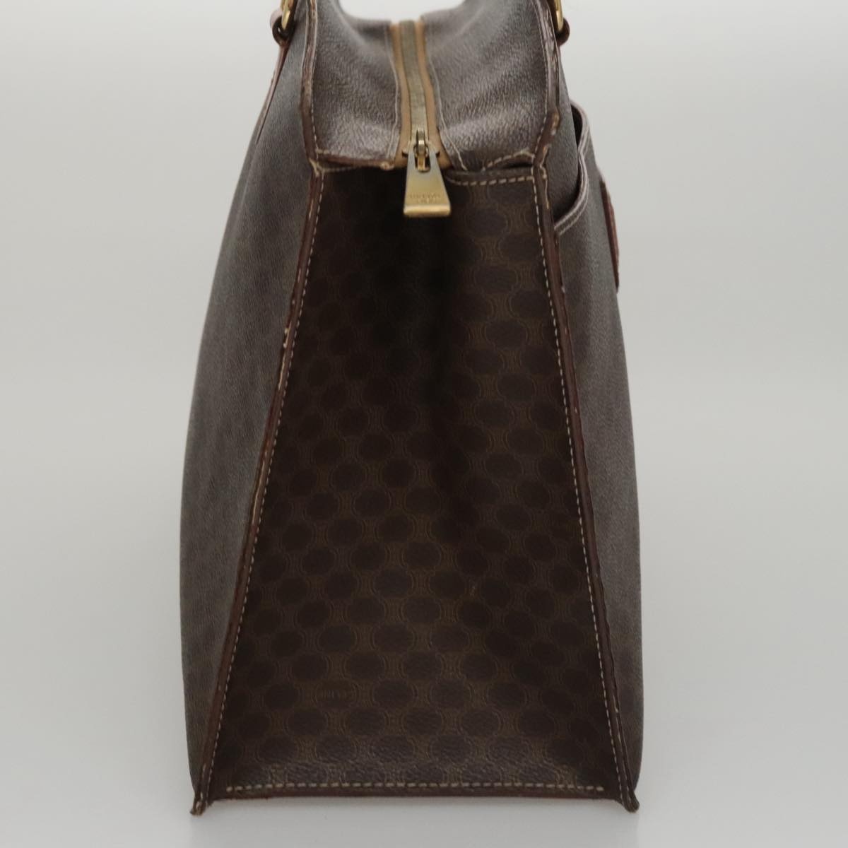 CELINE Macadam Canvas Hand Bag Pvc Leather Brown Gold - 6