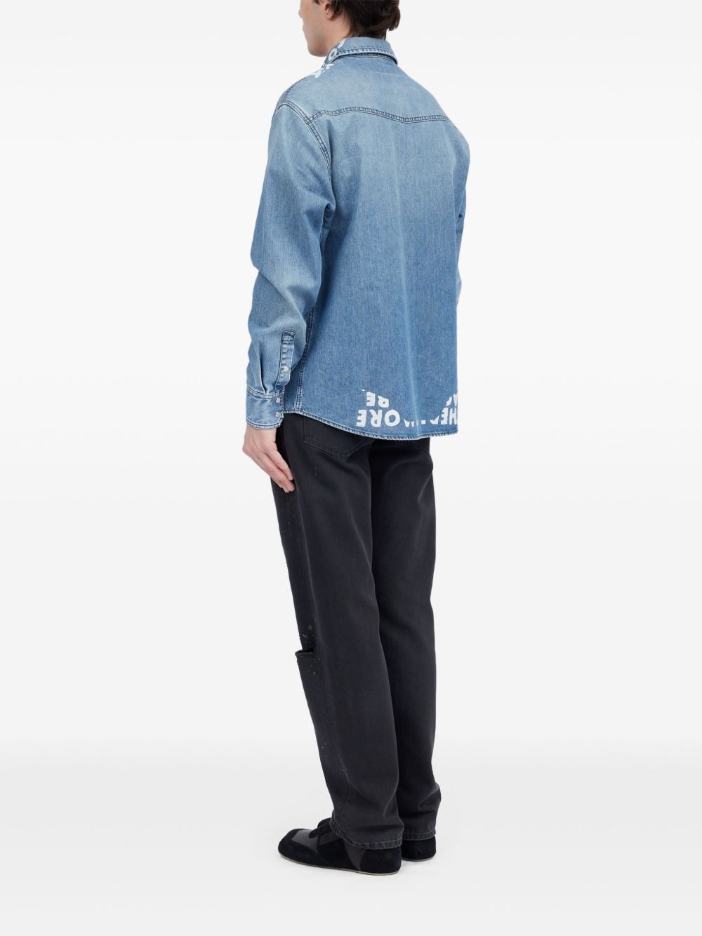 slogan-print denim shirt - 6