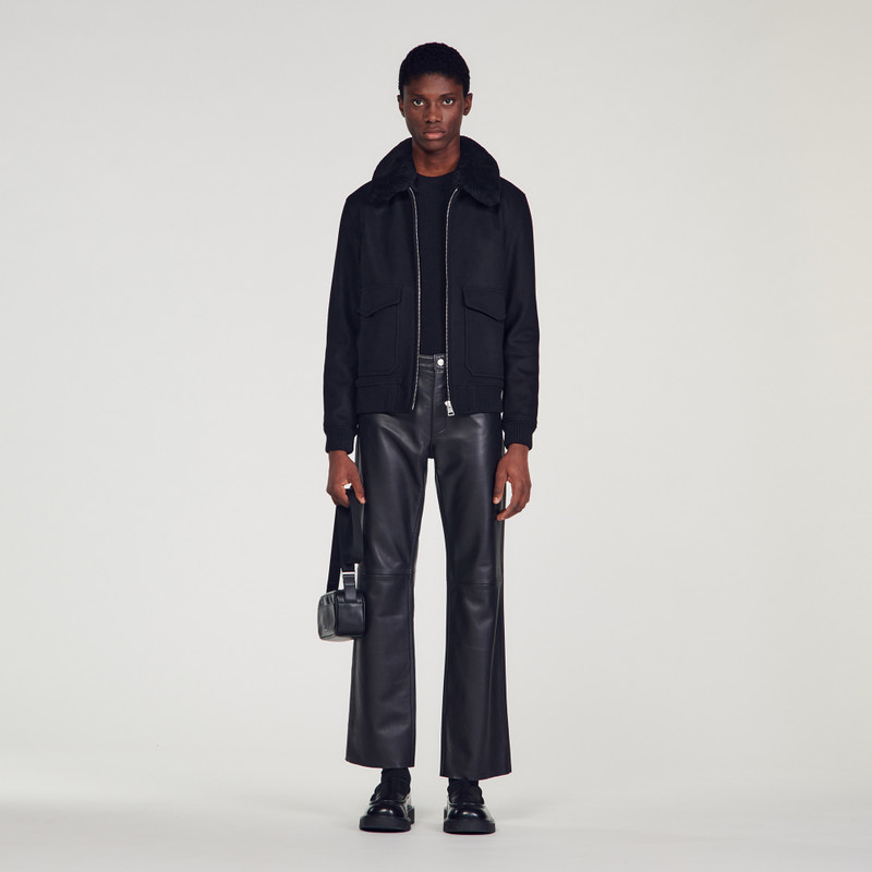 Sandro Aviator jacket with sheepskin collar outlook