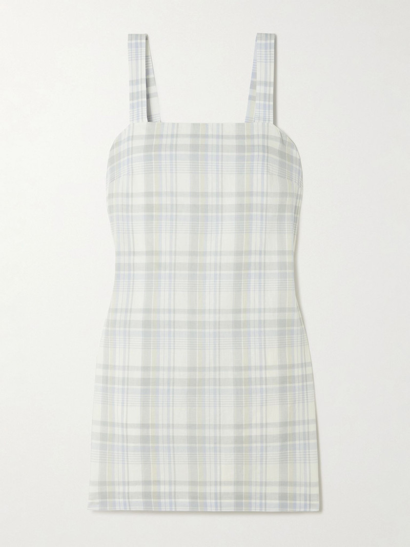 Checked cotton and linen-blend mini dress Multi - 1