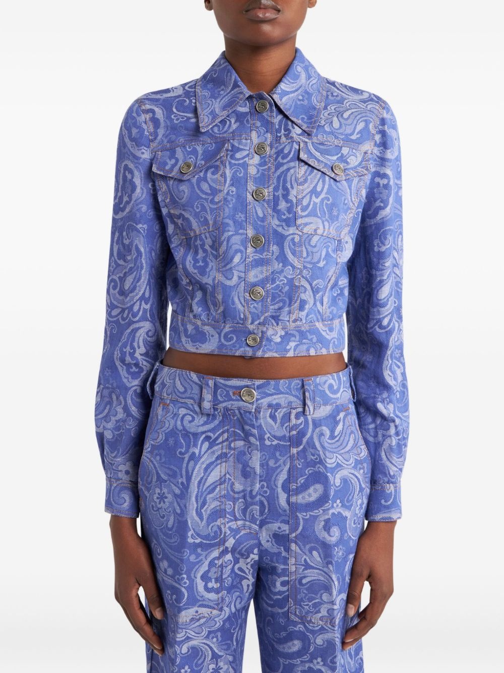 paisley-jacquard denim jacket - 3