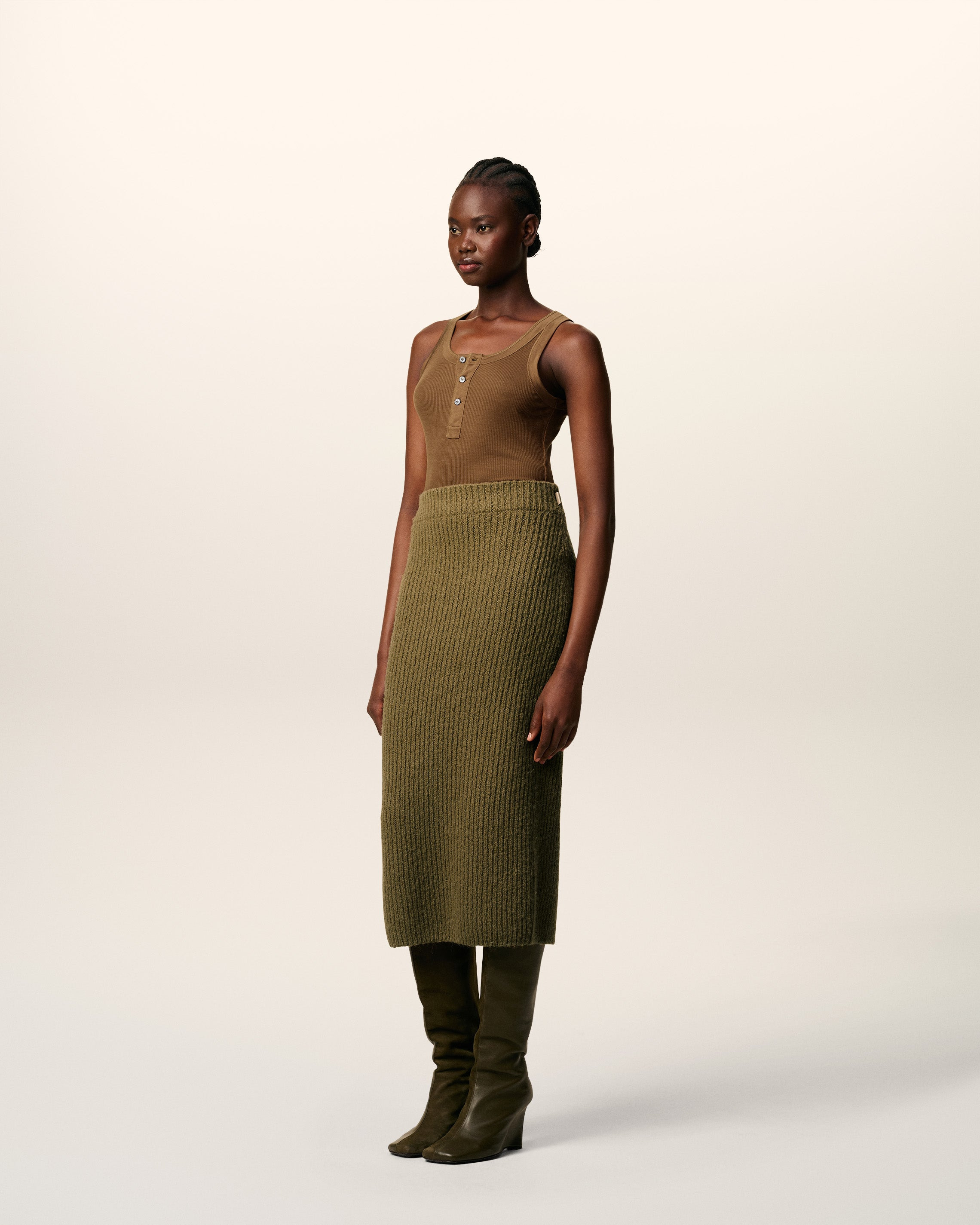 GREEN WOOL STRAIGHT SKIRT - 6