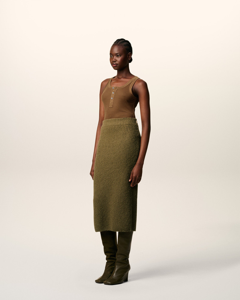 GREEN WOOL STRAIGHT SKIRT 6