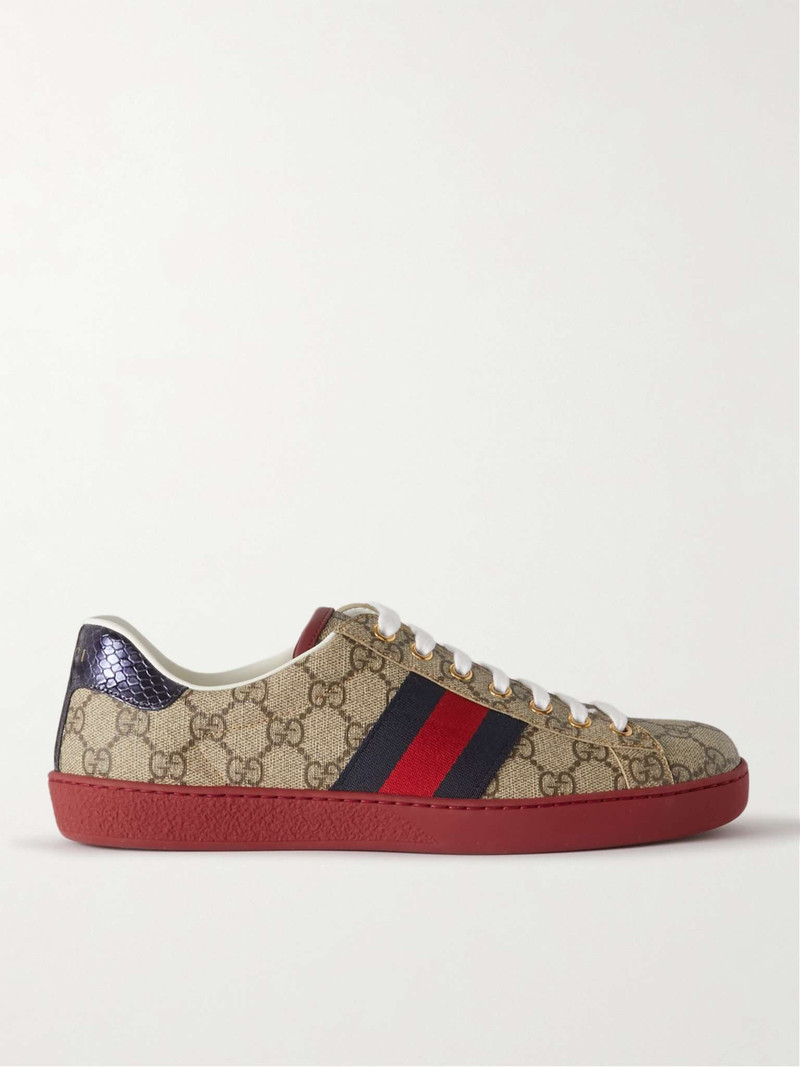 Ace Webbing-Trimmed Monogrammed Coated-Canvas Sneakers - 1
