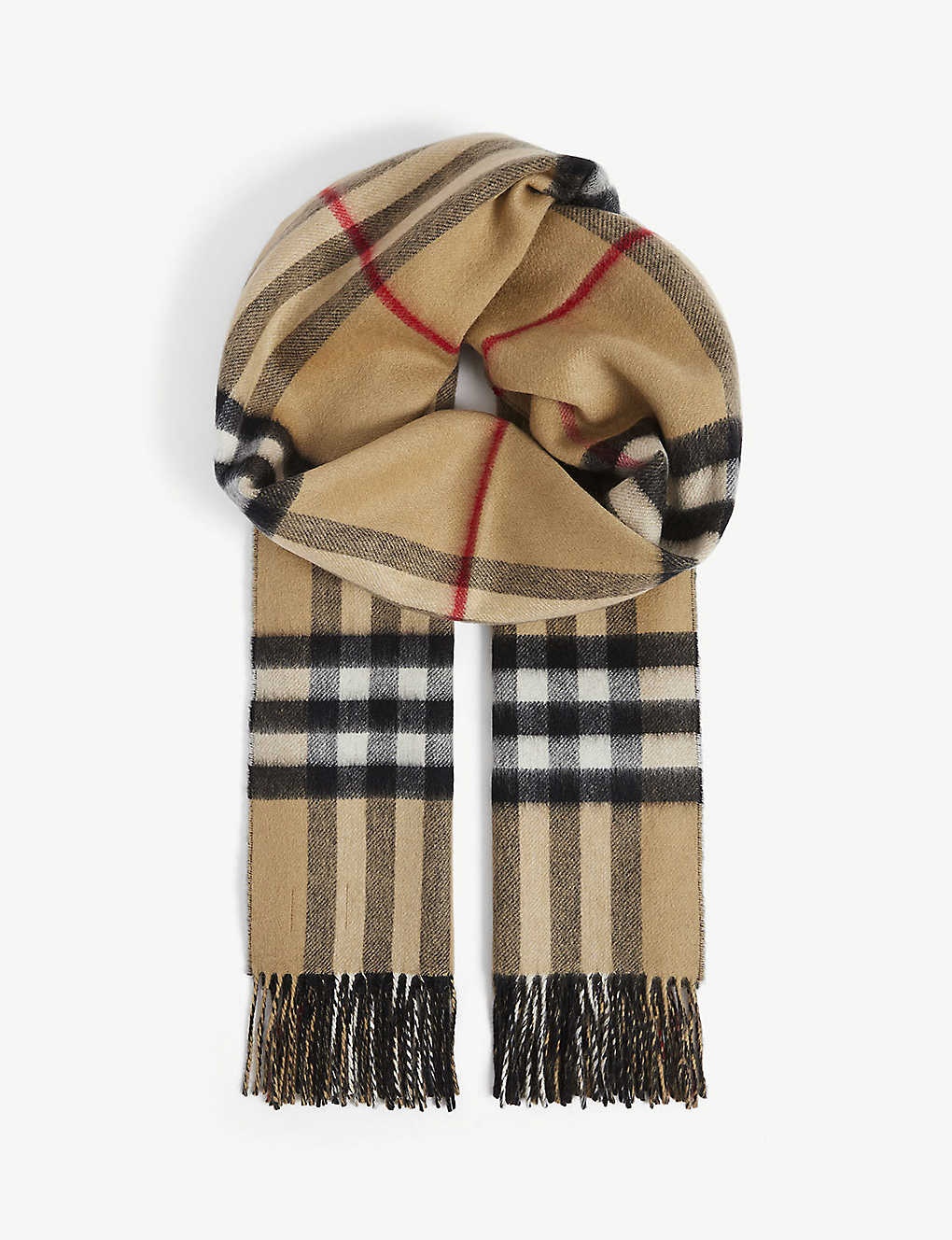 Giant check tasselled-trim cashmere scarf - 1