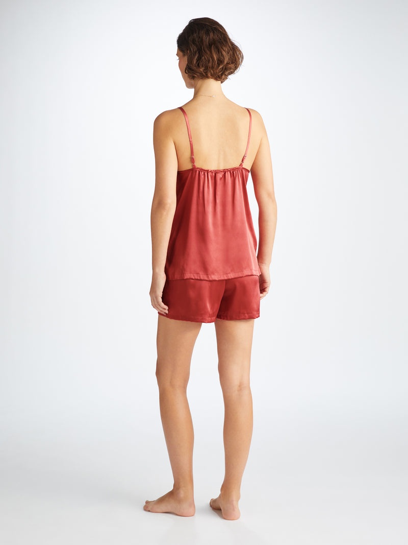 Women's Short Cami Pajamas Bailey Silk Satin Rose Red - 4