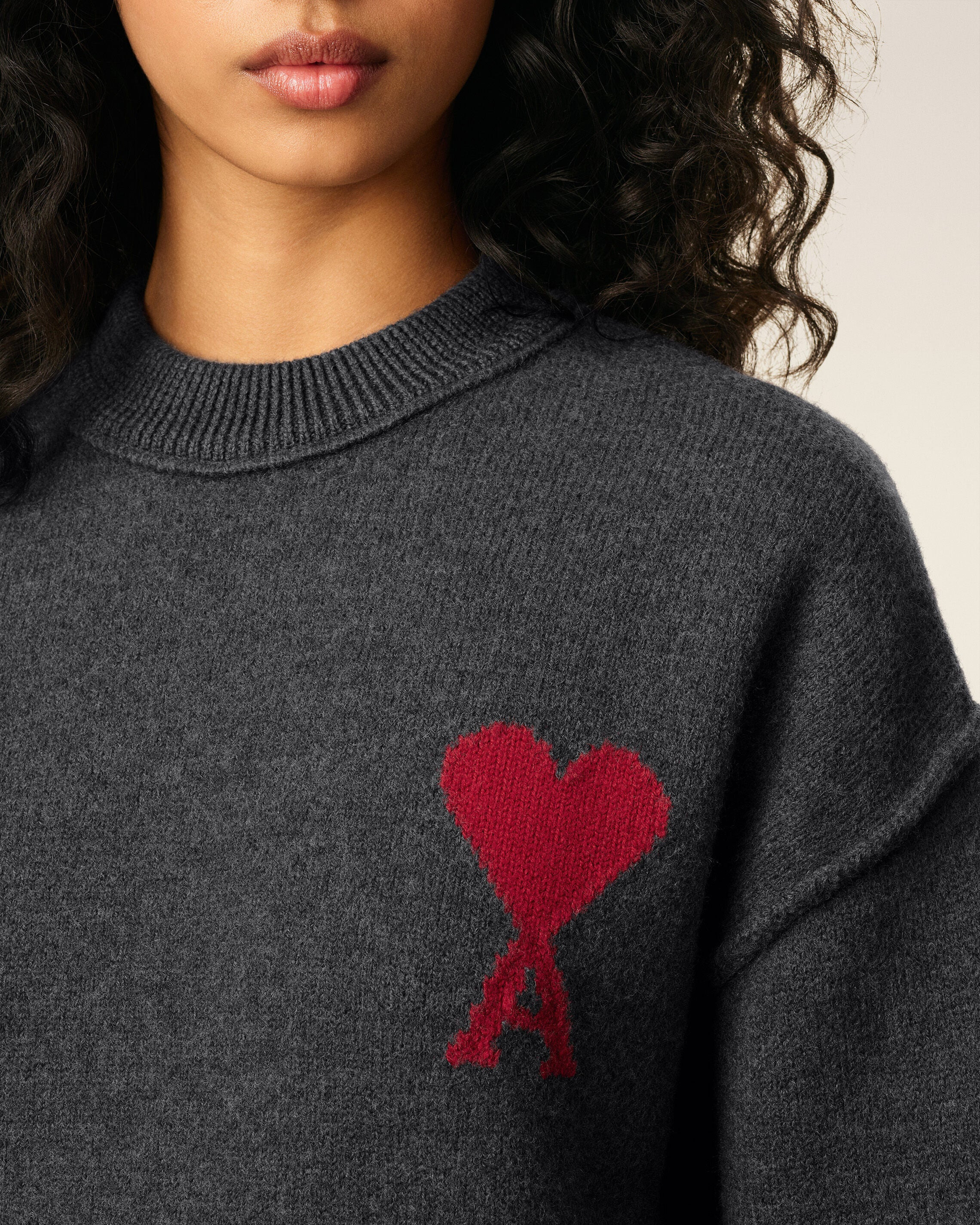 GREY WOOL AMI DE COEUR CREWNECK SWEATER - 4