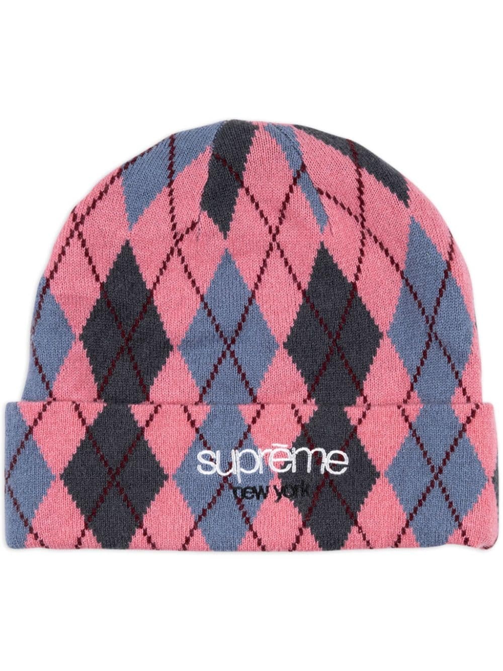 "Dusty Magenta" argyle-check cashmere beanie - 1